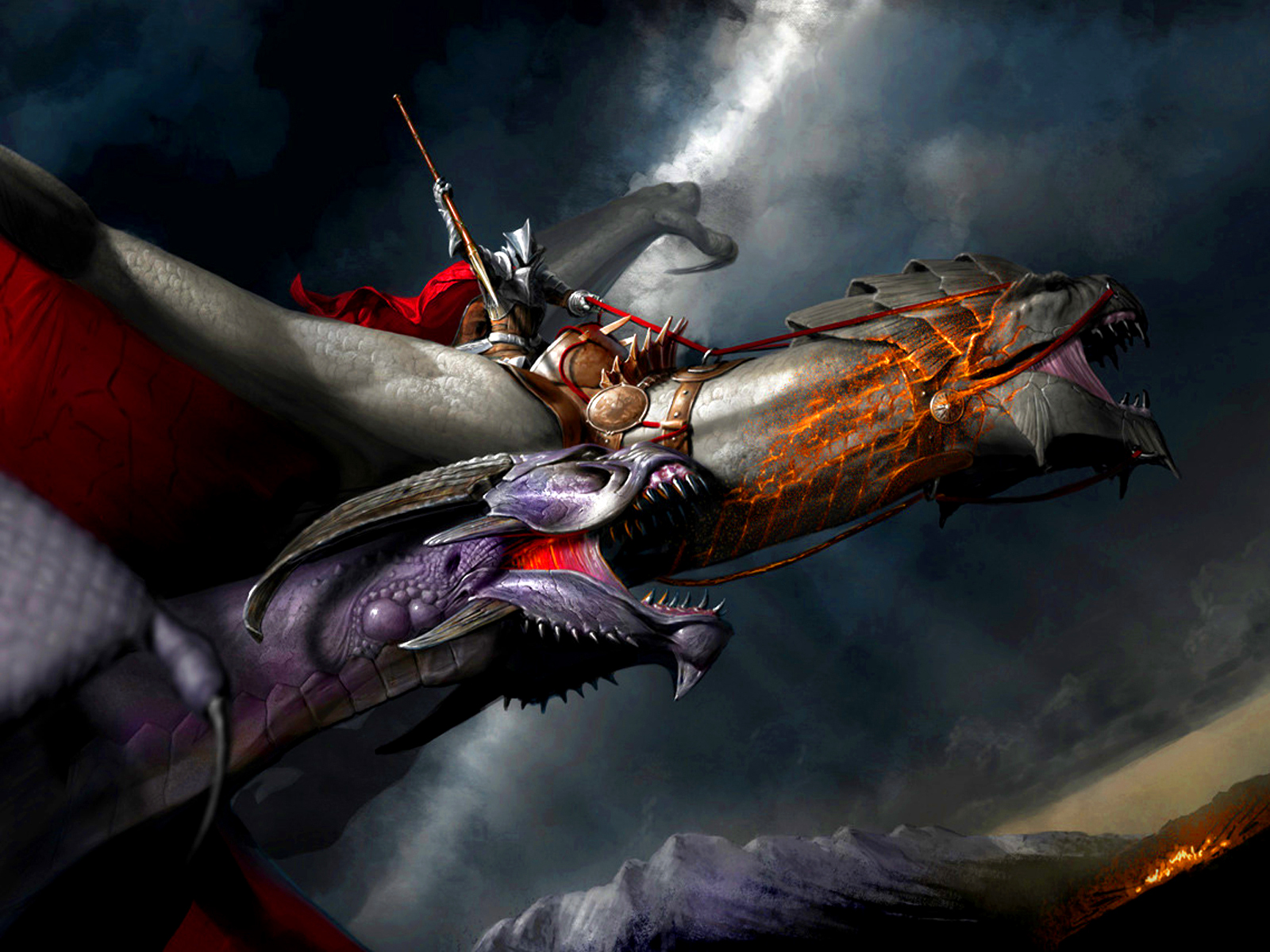 Knight riding a dragon in the sky HD Wallpaper