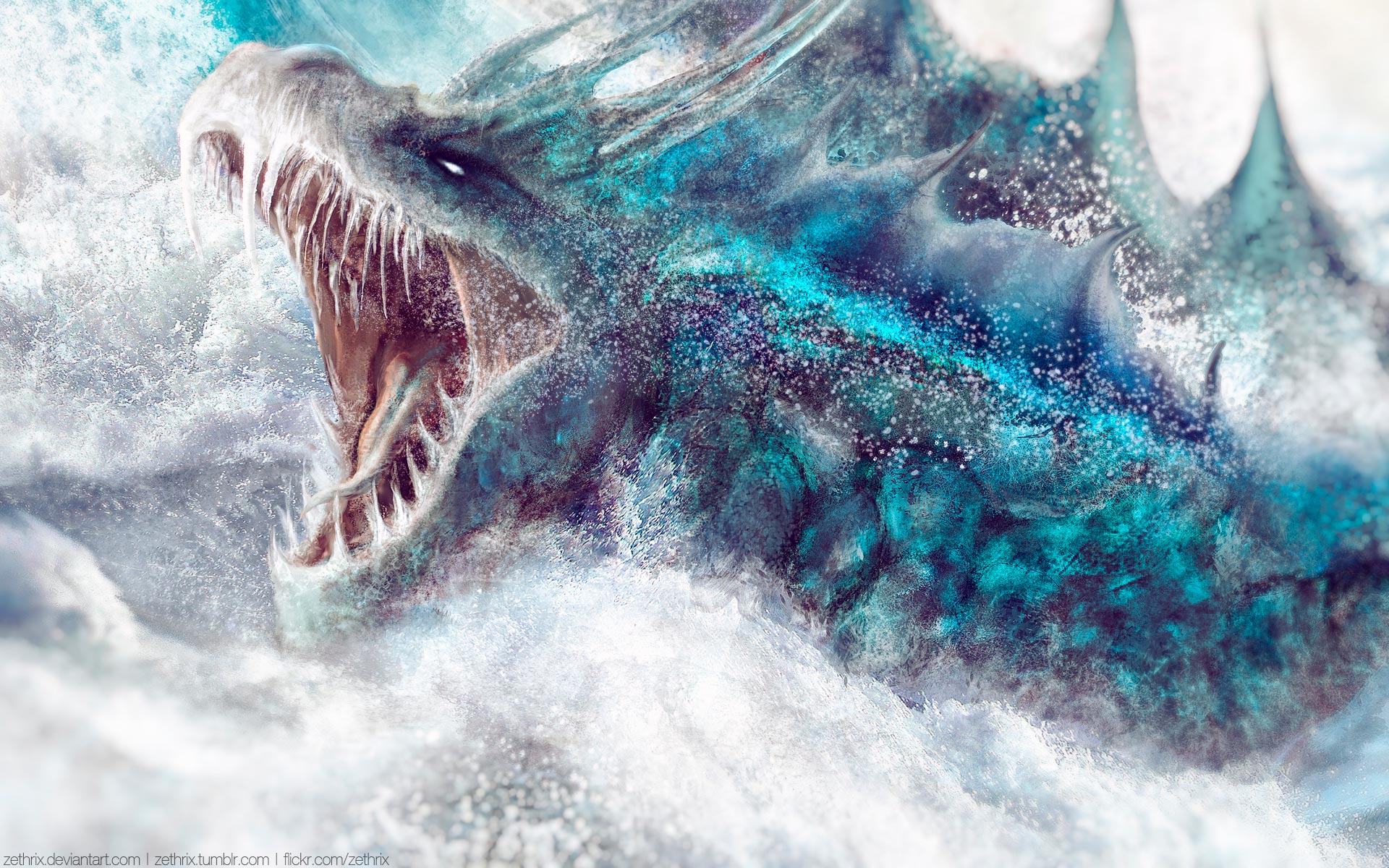Angry sea dragon emerging from water HD Wallpaper