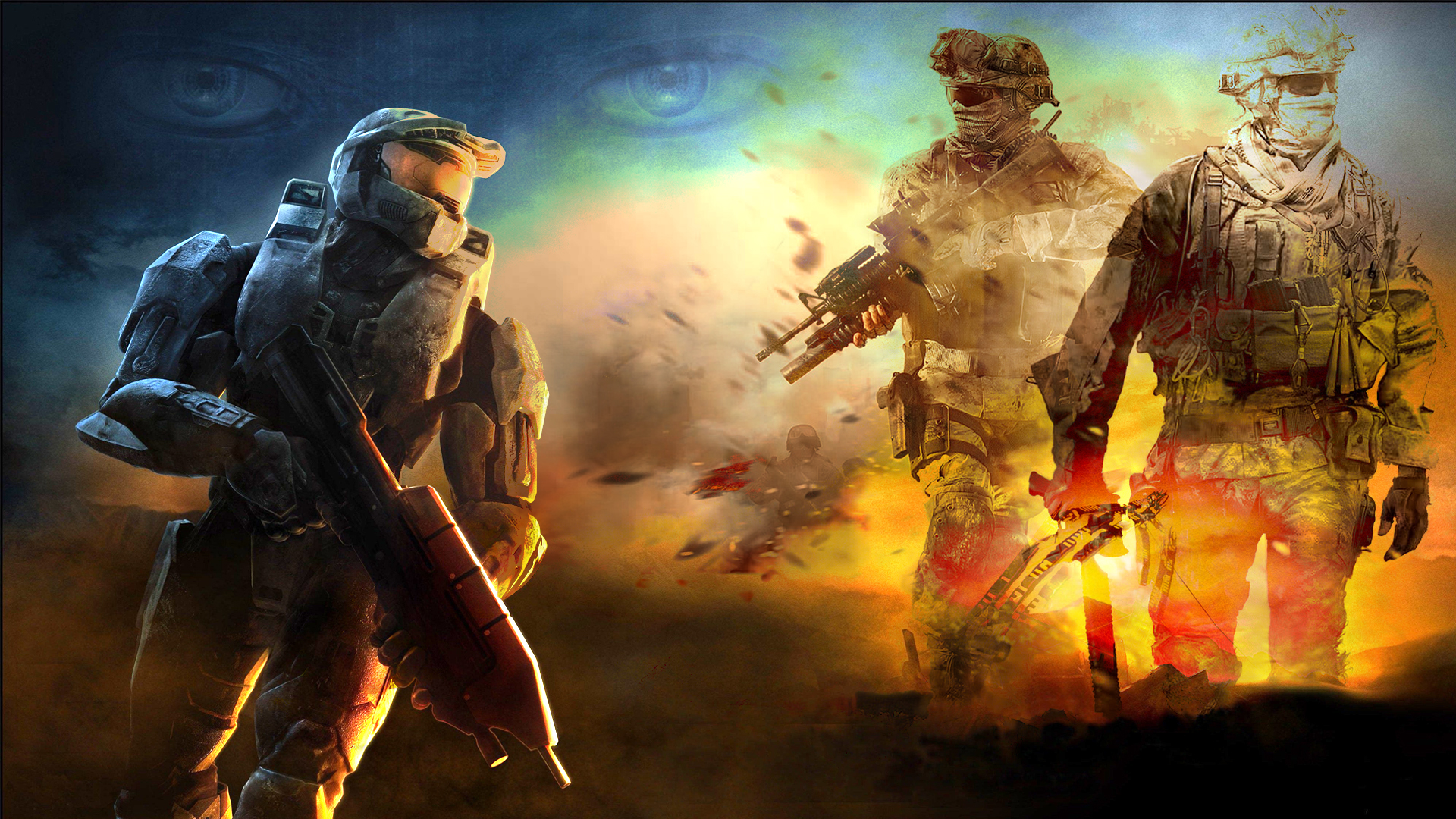 Master Chief and soldiers in a battle HD Wallpaper