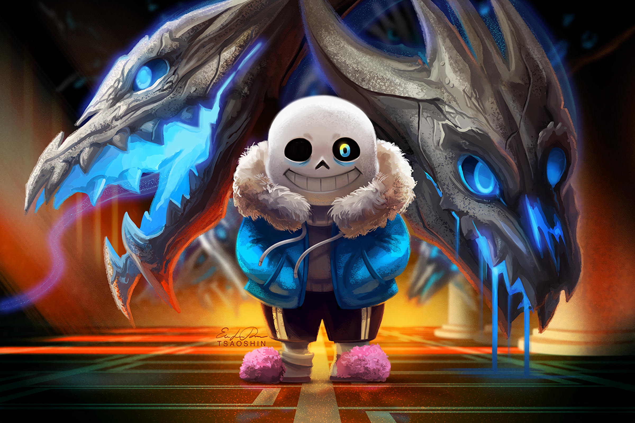 Sans from Undertale with dragon heads HD Wallpaper
