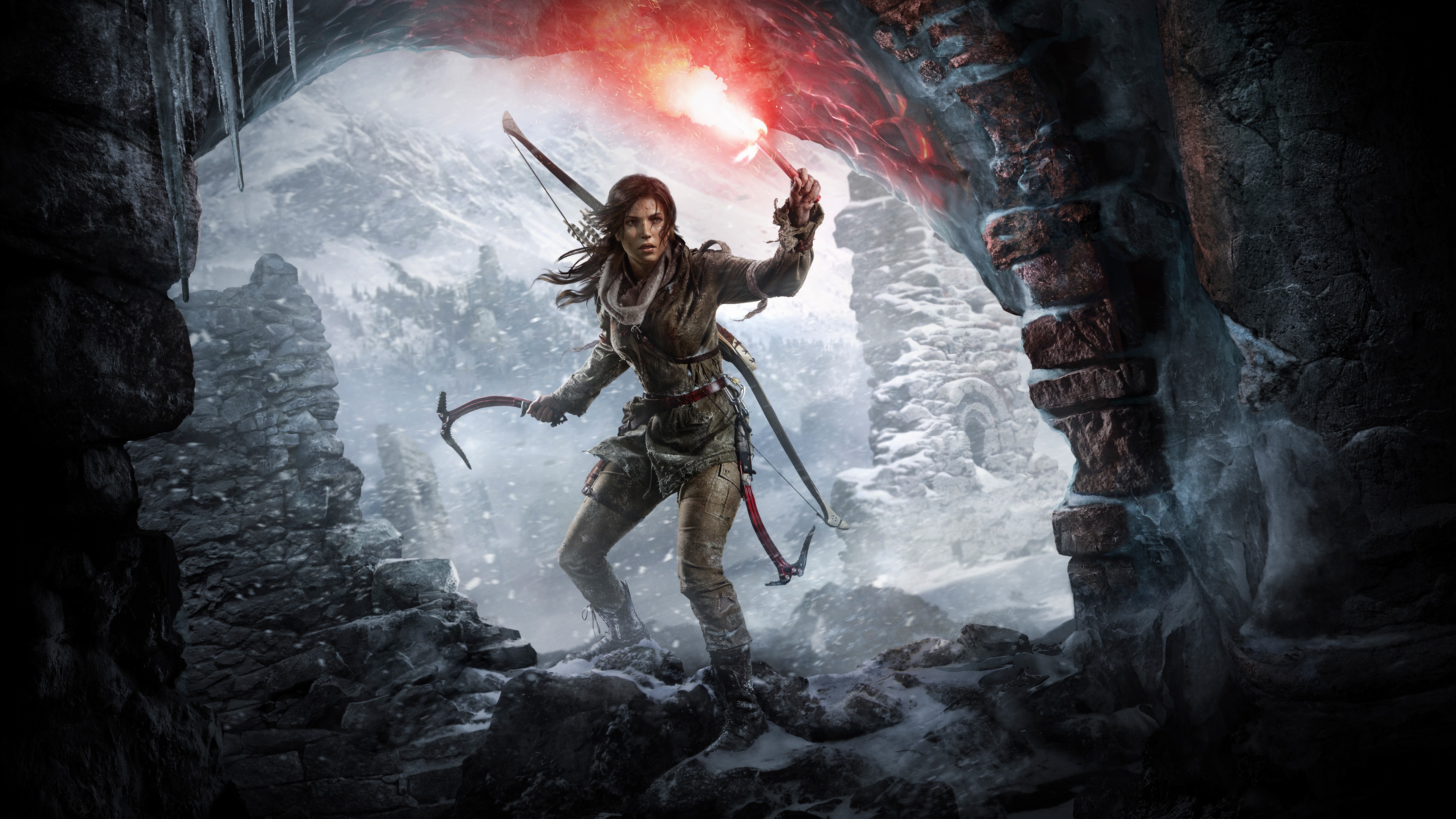 Lara Croft from Rise of the Tomb Raider in a snowy cave HD Wallpaper
