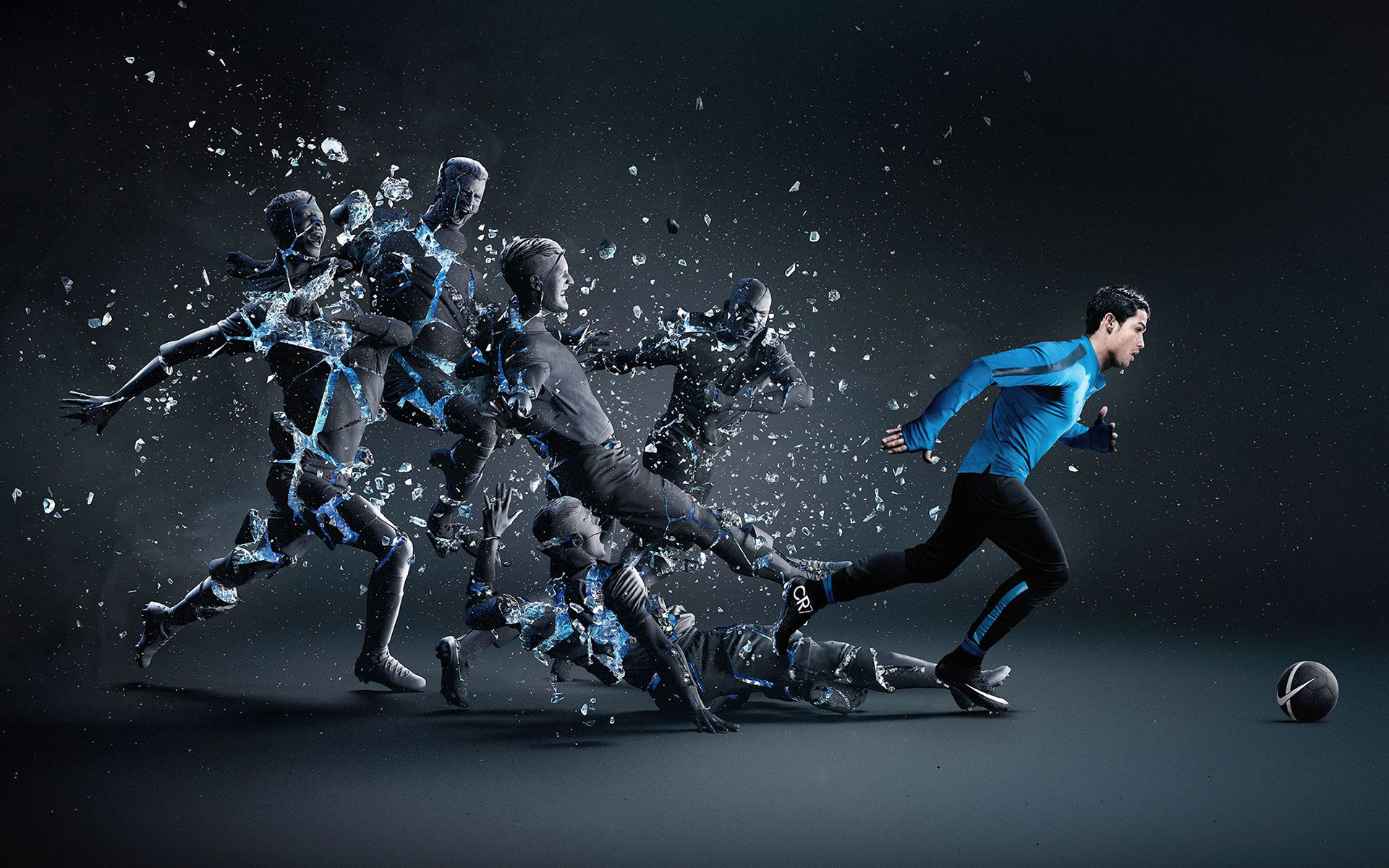 Soccer player running and shattering into pieces HD Wallpaper