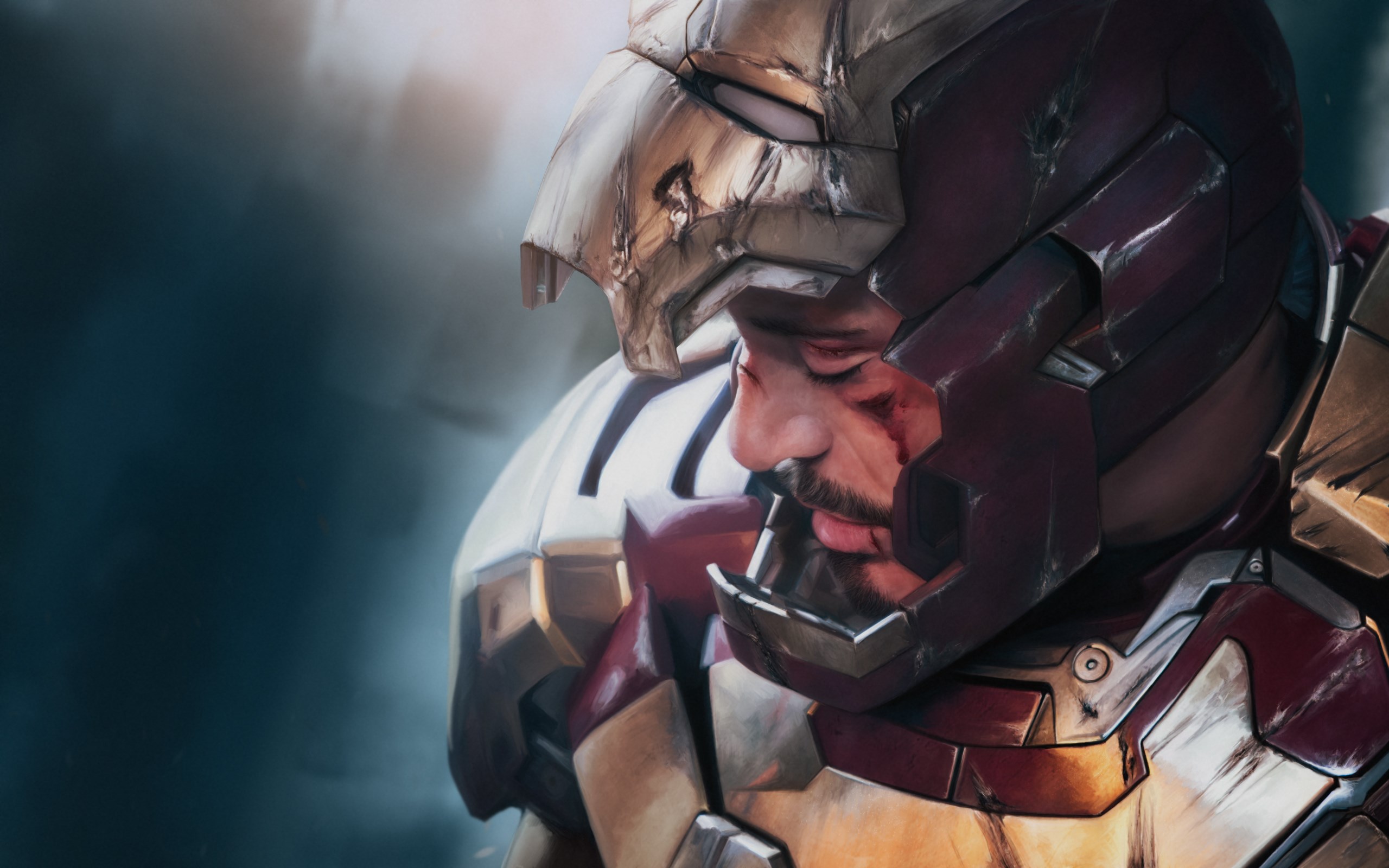 Iron Man Tony Stark in damaged armor HD Wallpaper