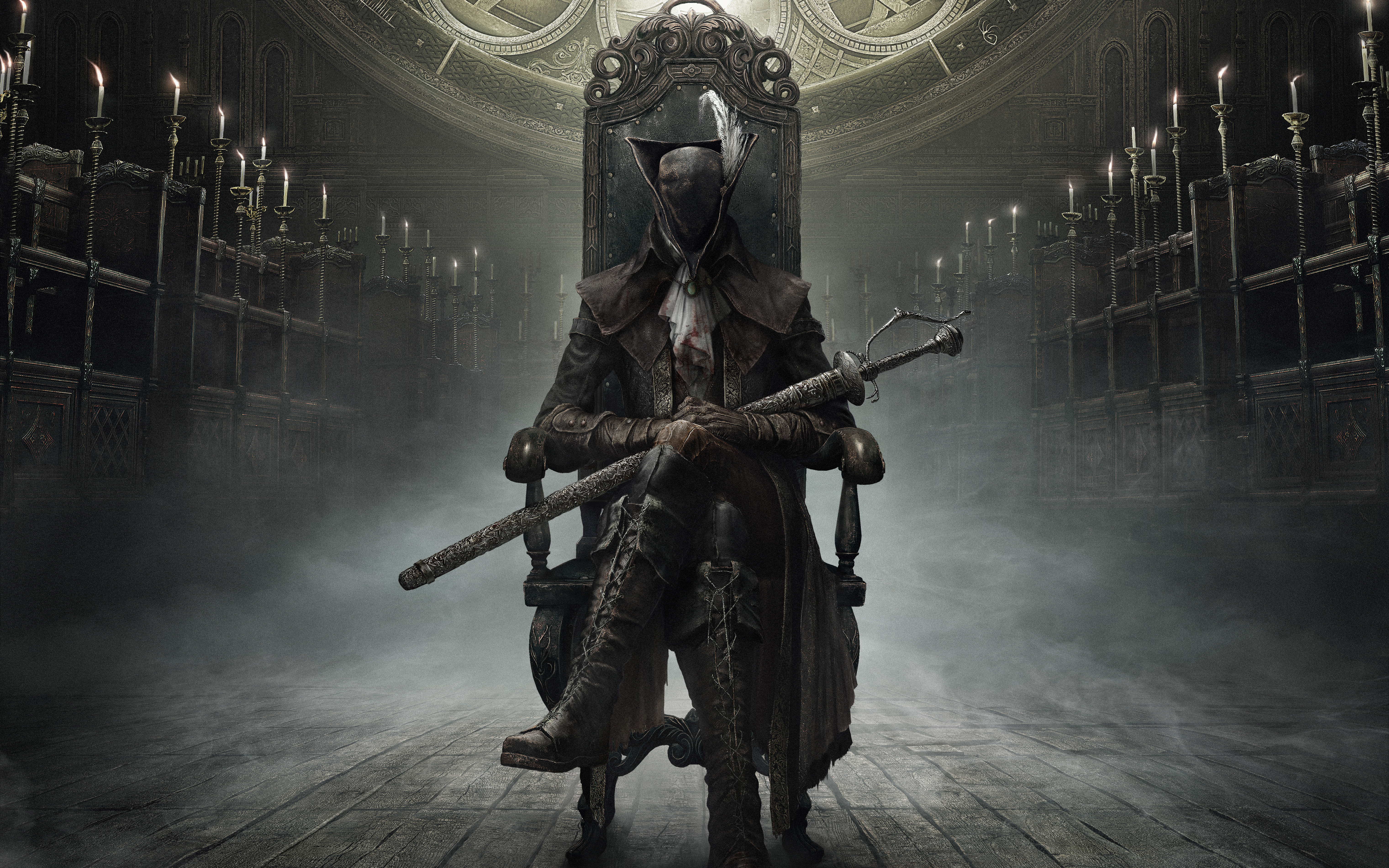 Hunter from Bloodborne sitting on a throne HD Wallpaper