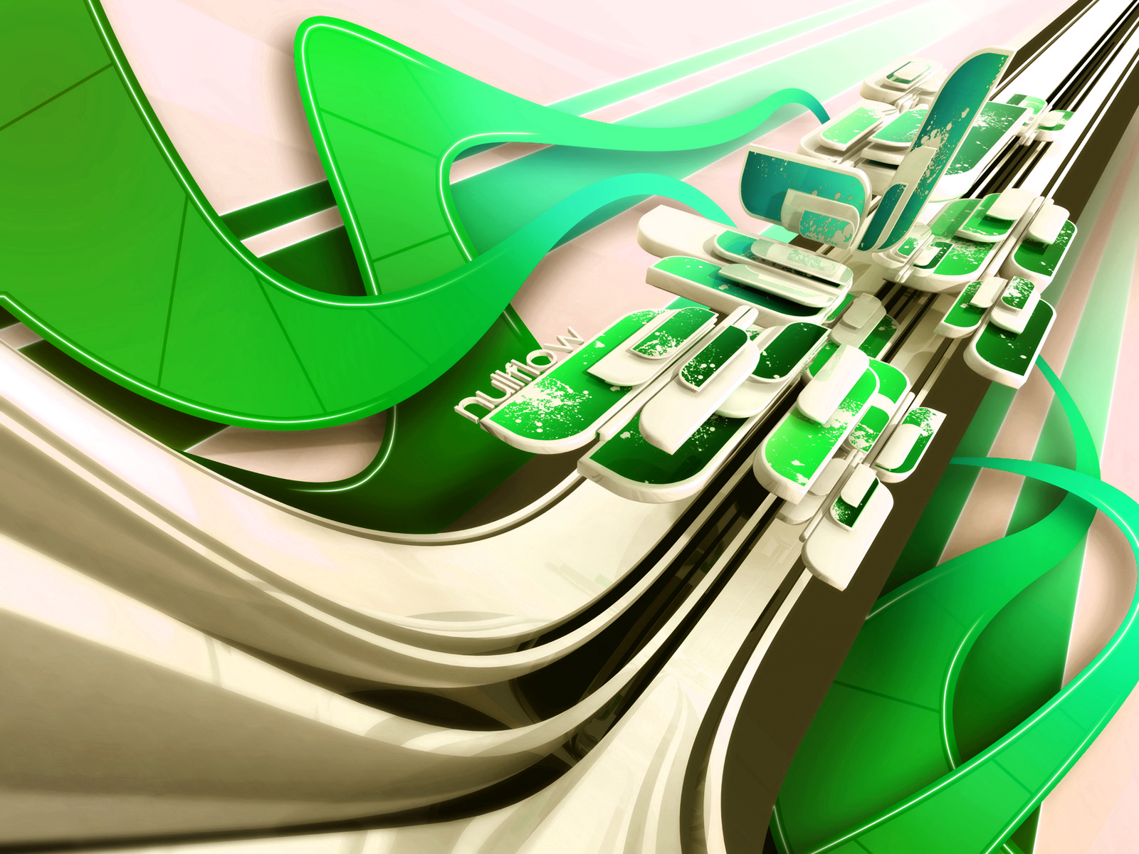 Abstract green and white shapes with lines HD Wallpaper