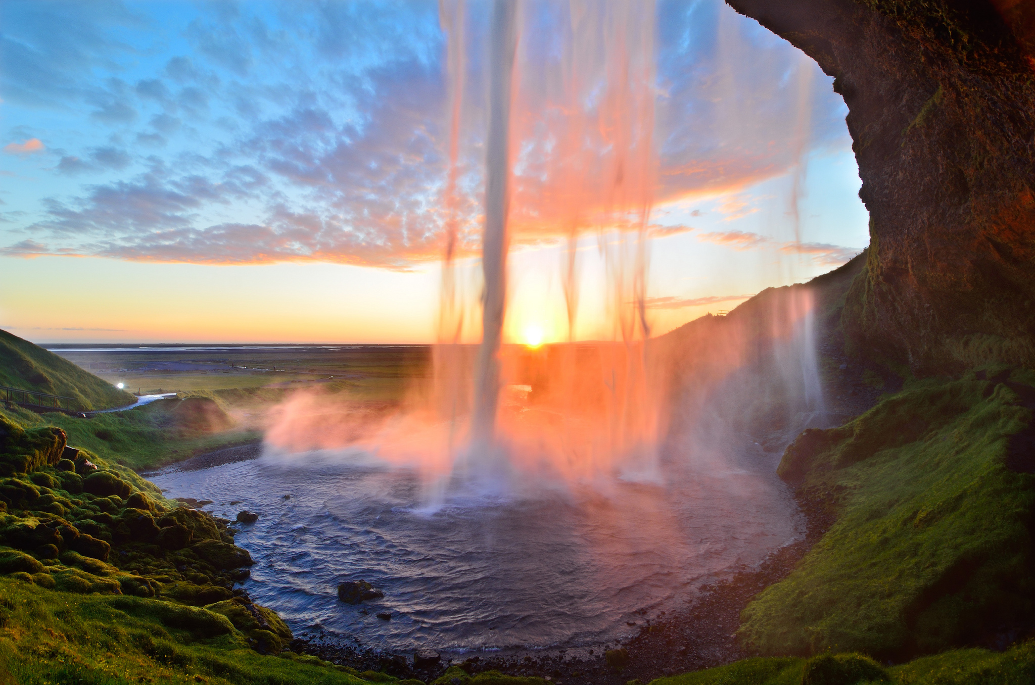 Seljalandsfoss Waterfall at Sunset in Iceland HD Wallpaper
