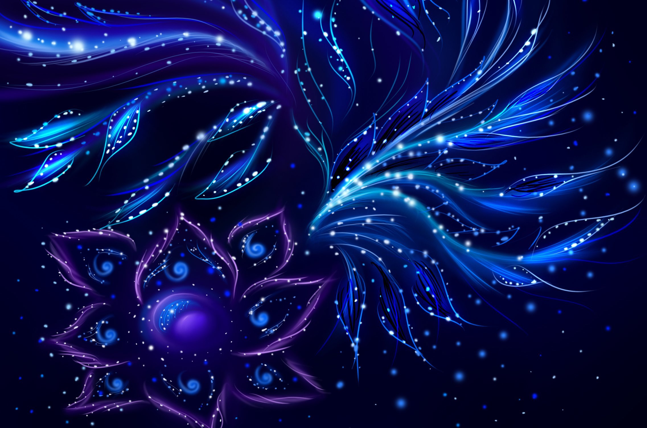 Abstract glowing blue and purple flower with sparkles HD Wallpaper