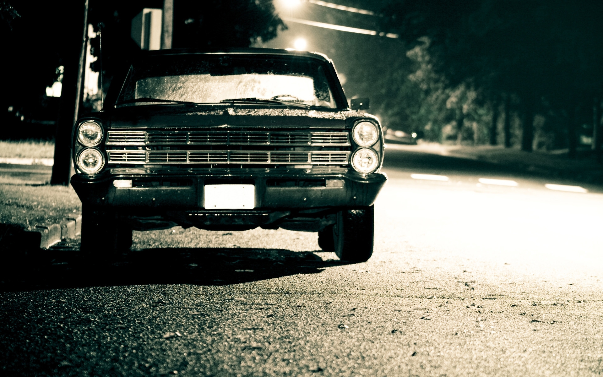 1960s Ford Galaxie parked at night HD Wallpaper