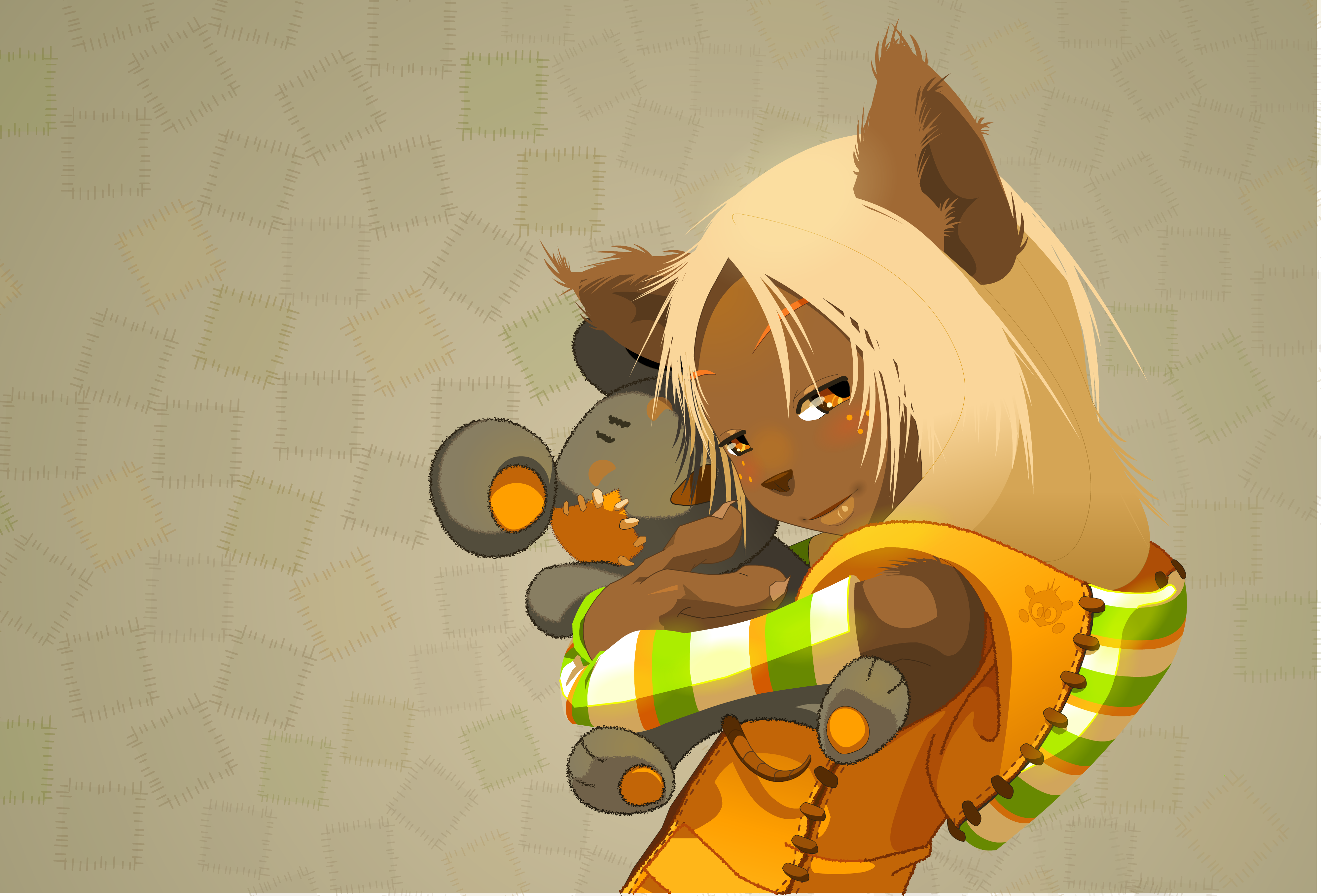 Furry character from Dofus holding a plush toy HD Wallpaper