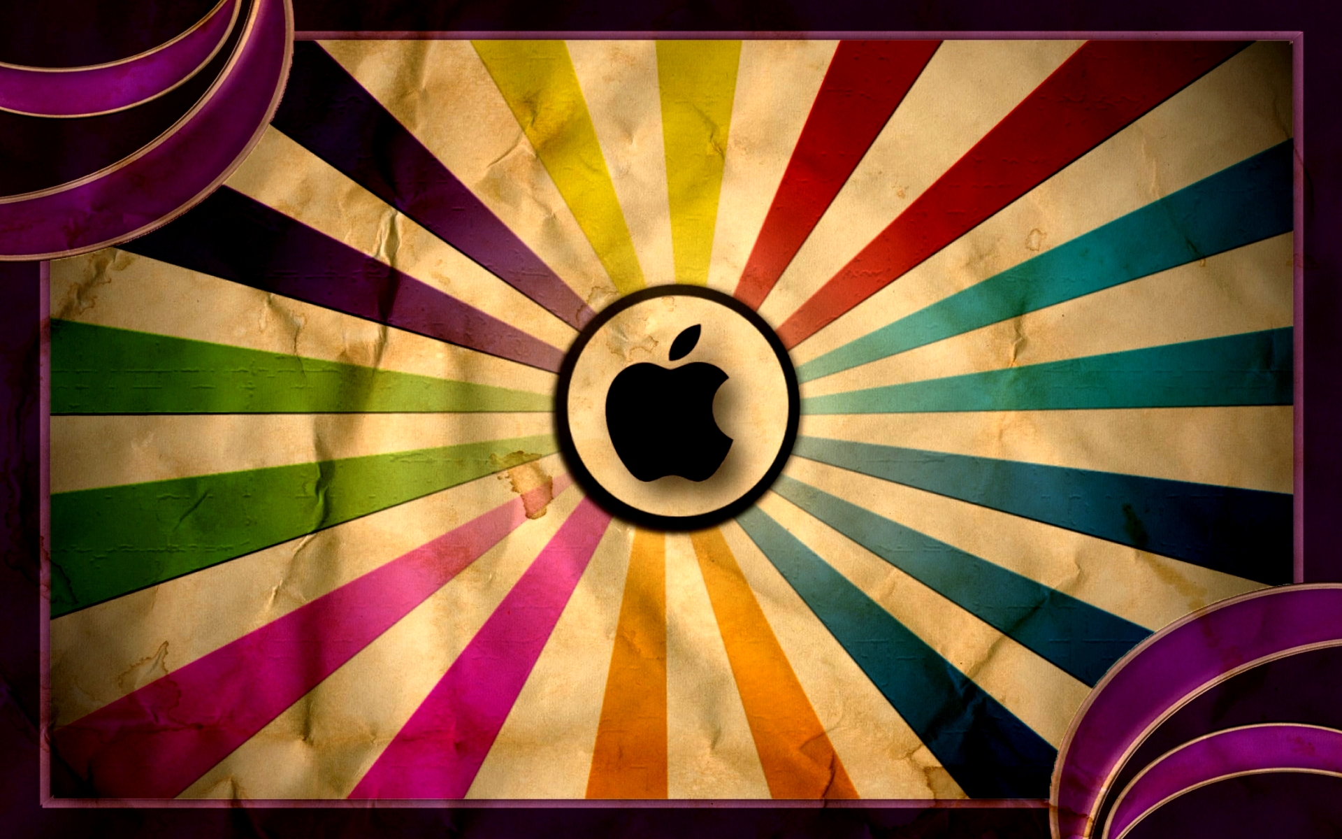 Apple Inc. logo on vintage sunburst background HD Wallpaper