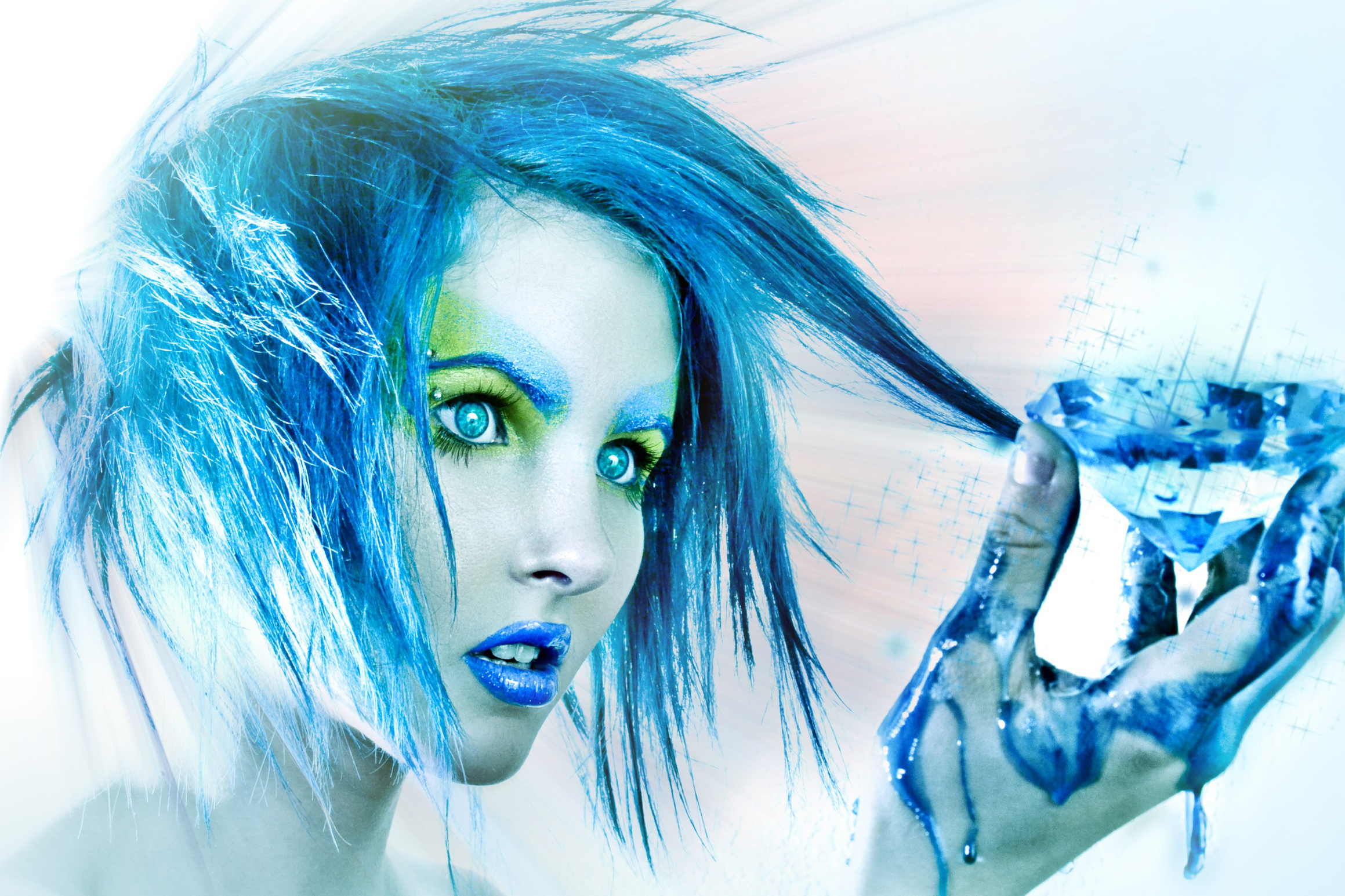 Woman with blue hair and diamond HD Wallpaper