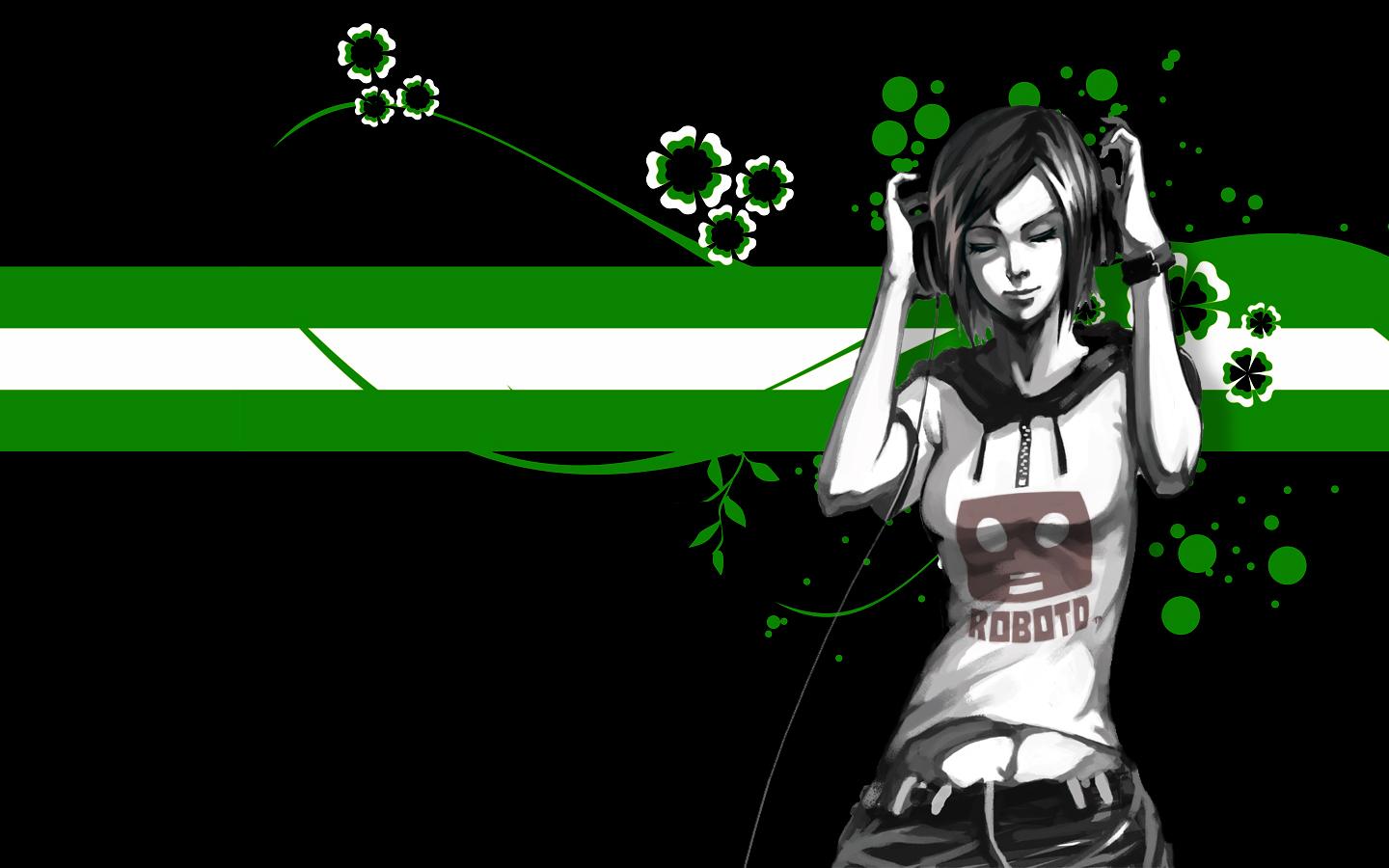 Girl with headphones listening to music HD Wallpaper