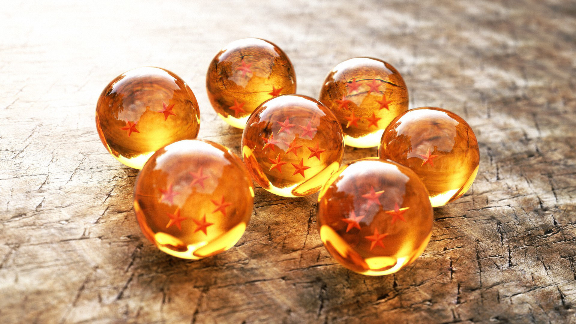 Dragon Balls on a wooden surface HD Wallpaper