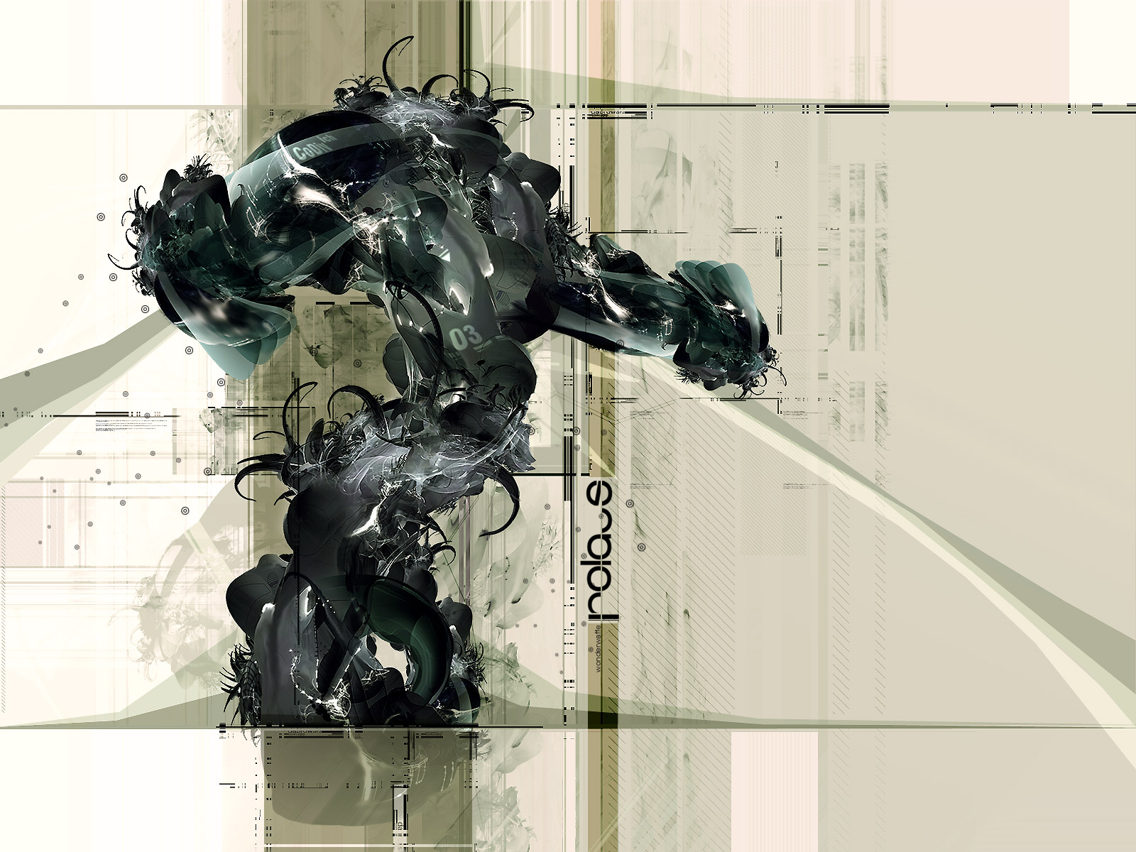 Abstract CGI art with dark organic shapes and geometric patterns HD Wallpaper