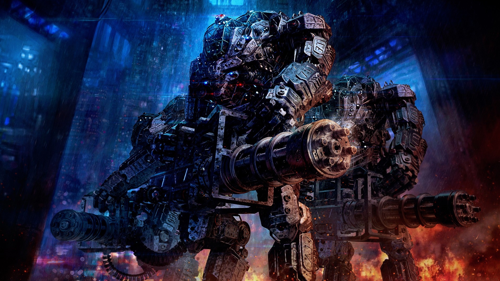 Giant Sci-Fi Robot with Gatling Guns HD Wallpaper