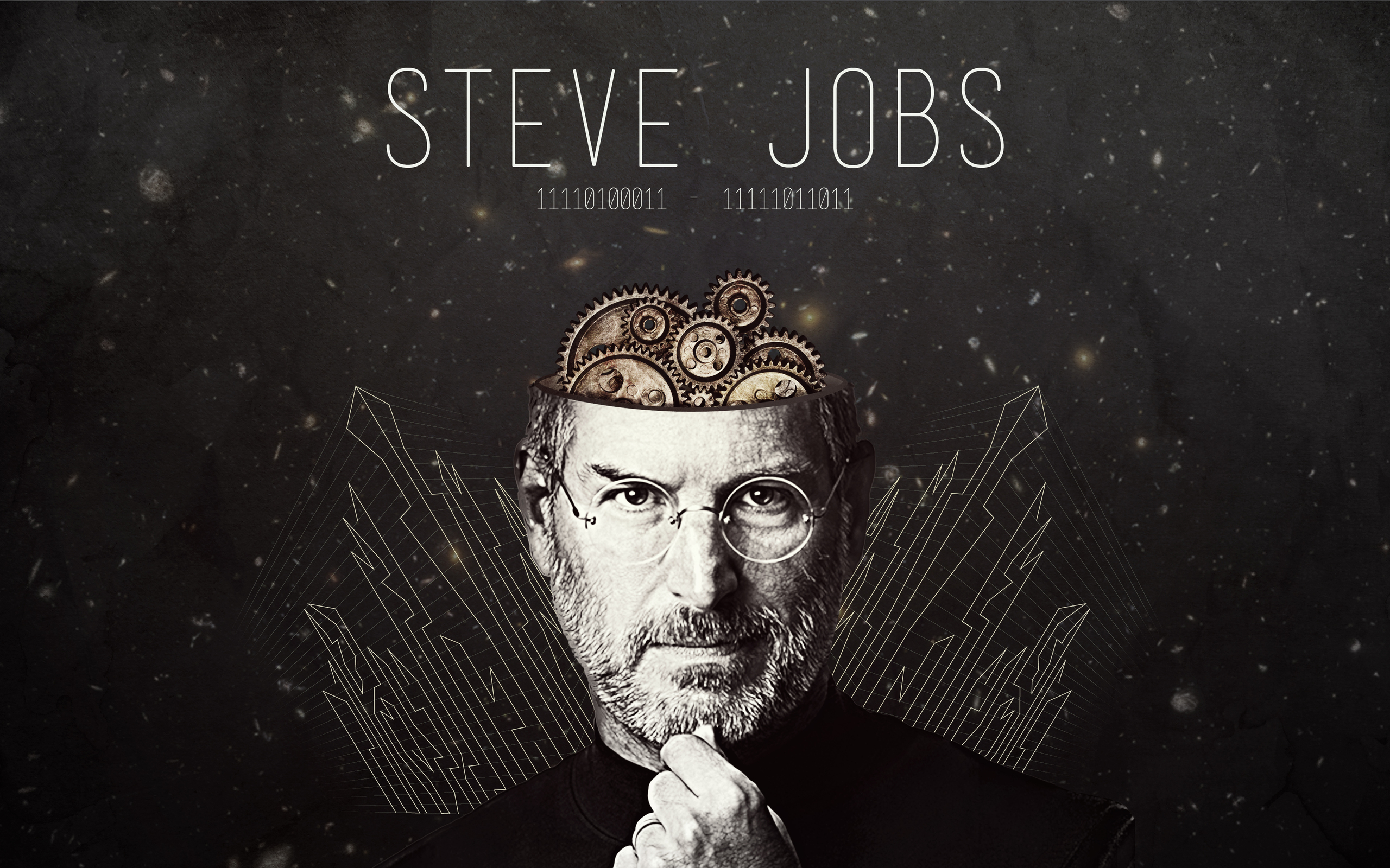 Steve Jobs with gears in his head HD Wallpaper