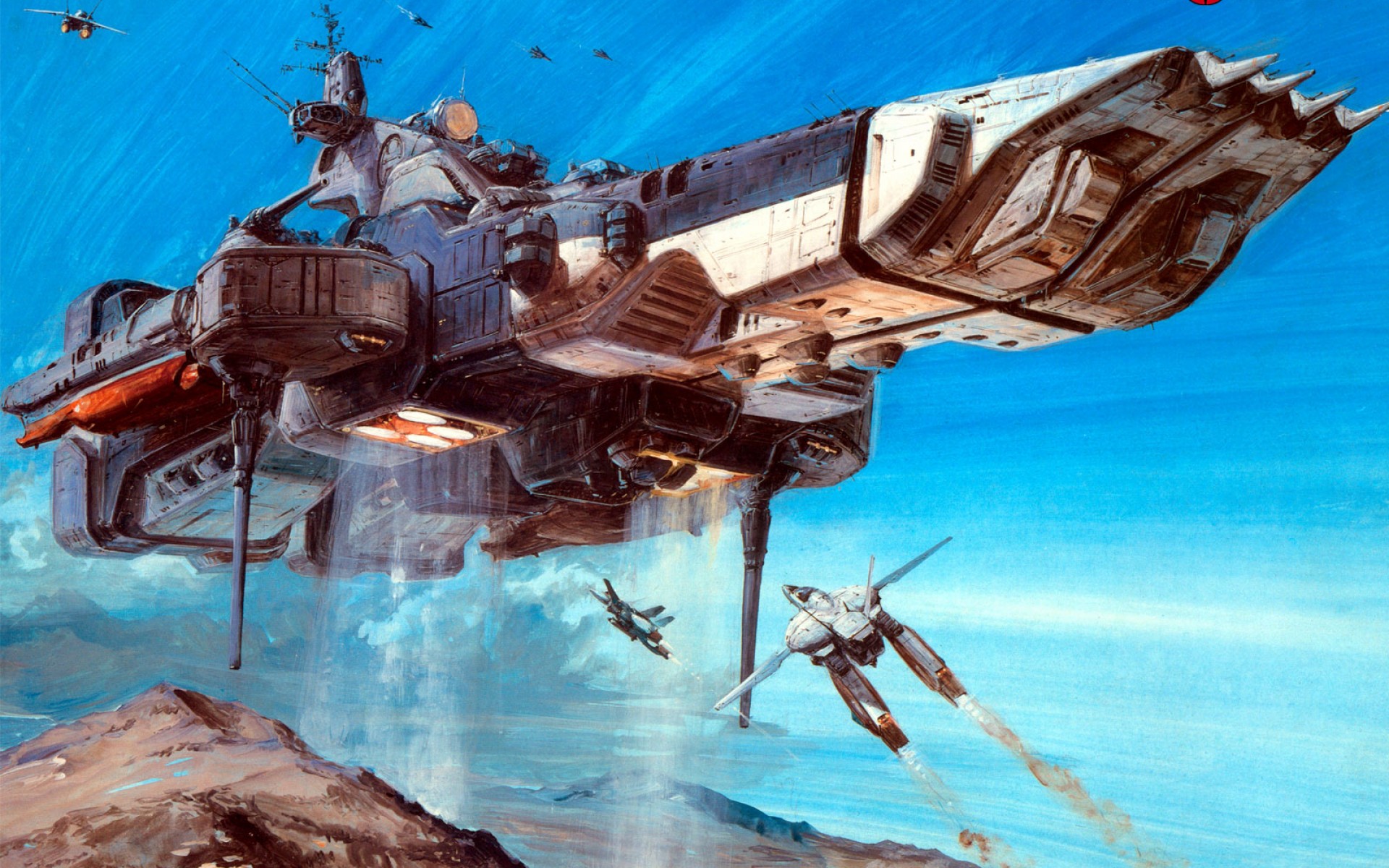 Robotech SDF-1 and Veritechs in flight HD Wallpaper