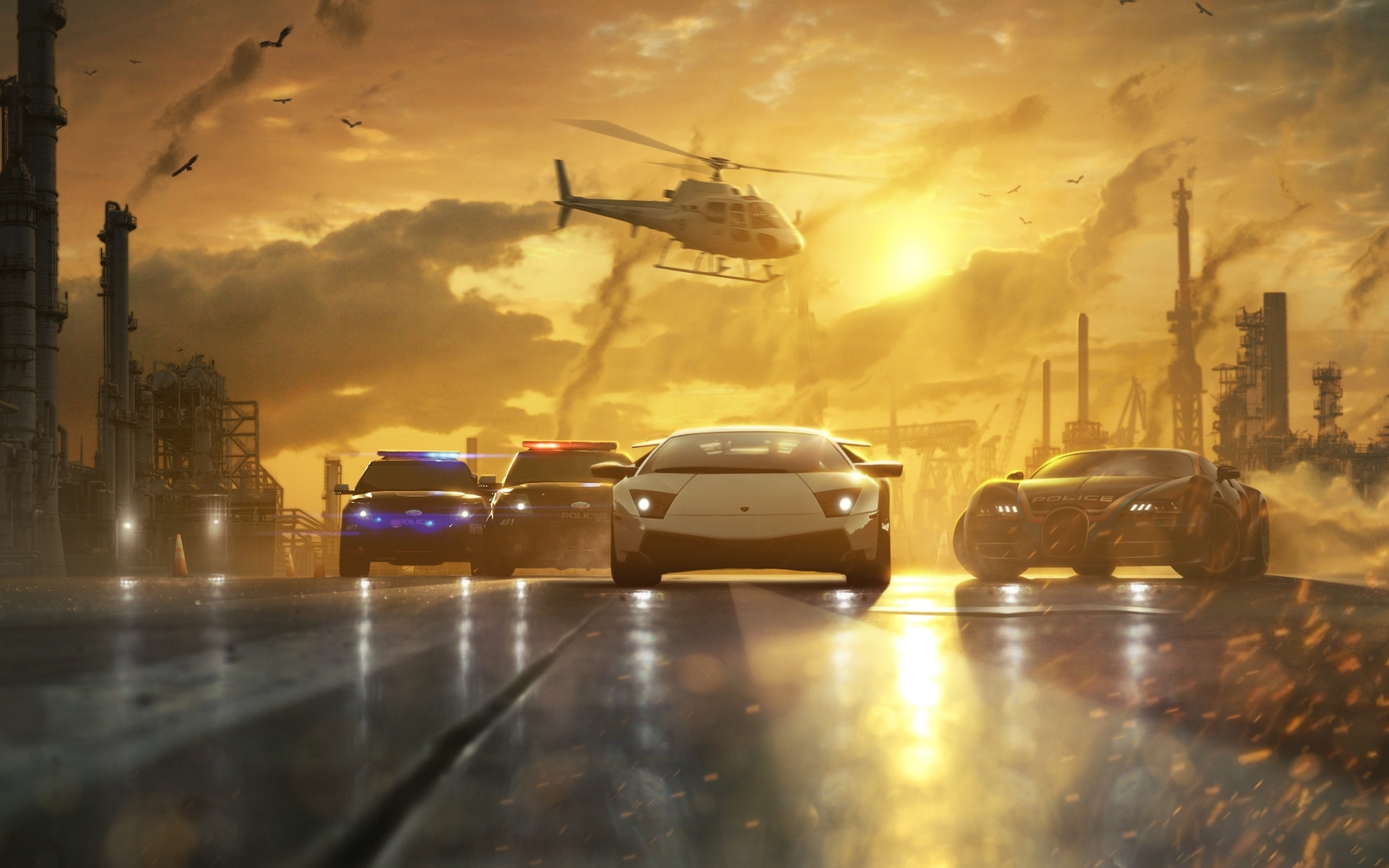 Need For Speed: Police Chase with Helicopter HD Wallpaper