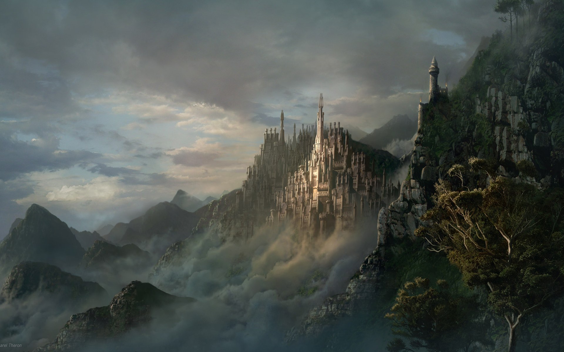 Castle on a mountain range HD Wallpaper