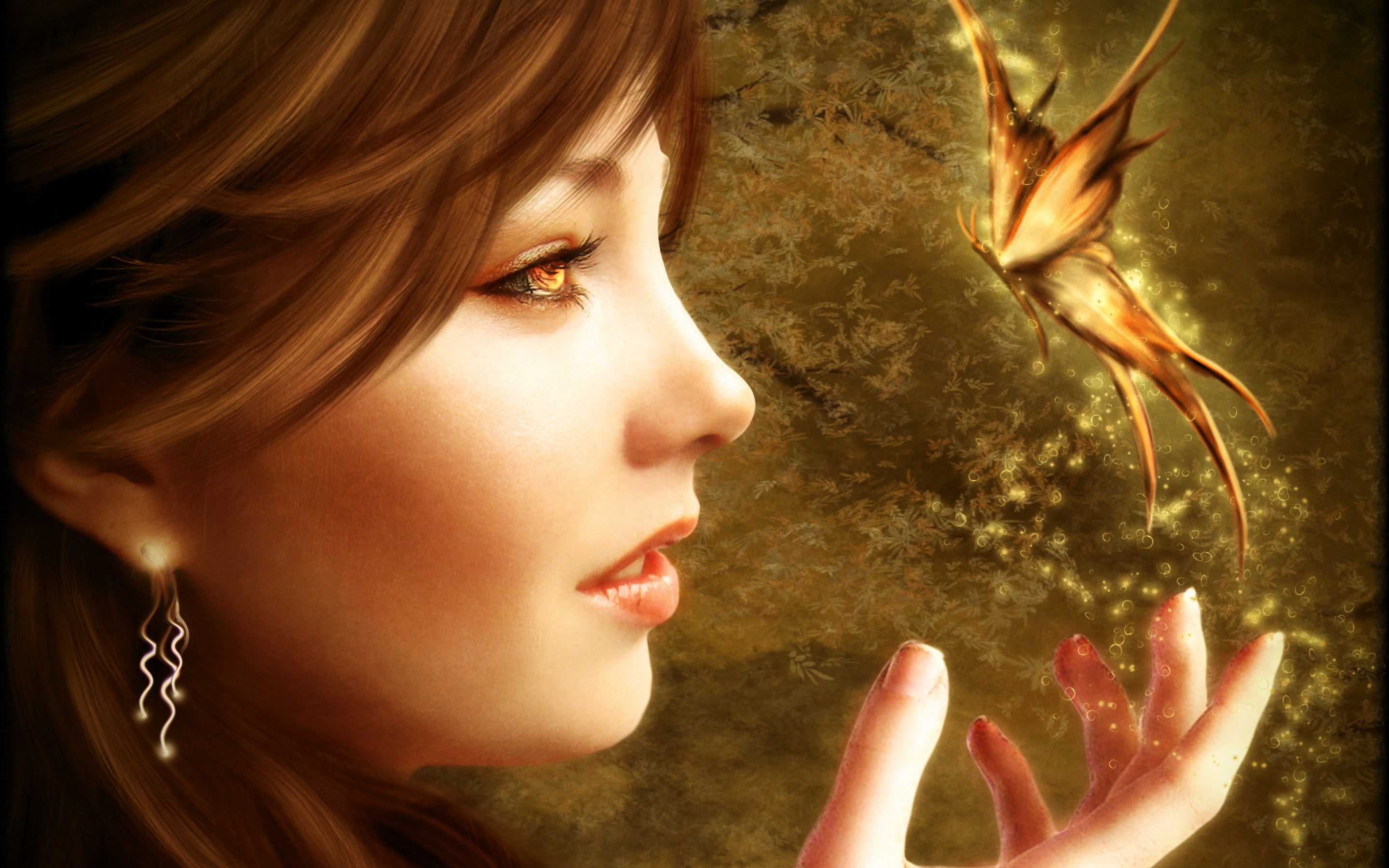 Fantasy woman with a butterfly HD Wallpaper