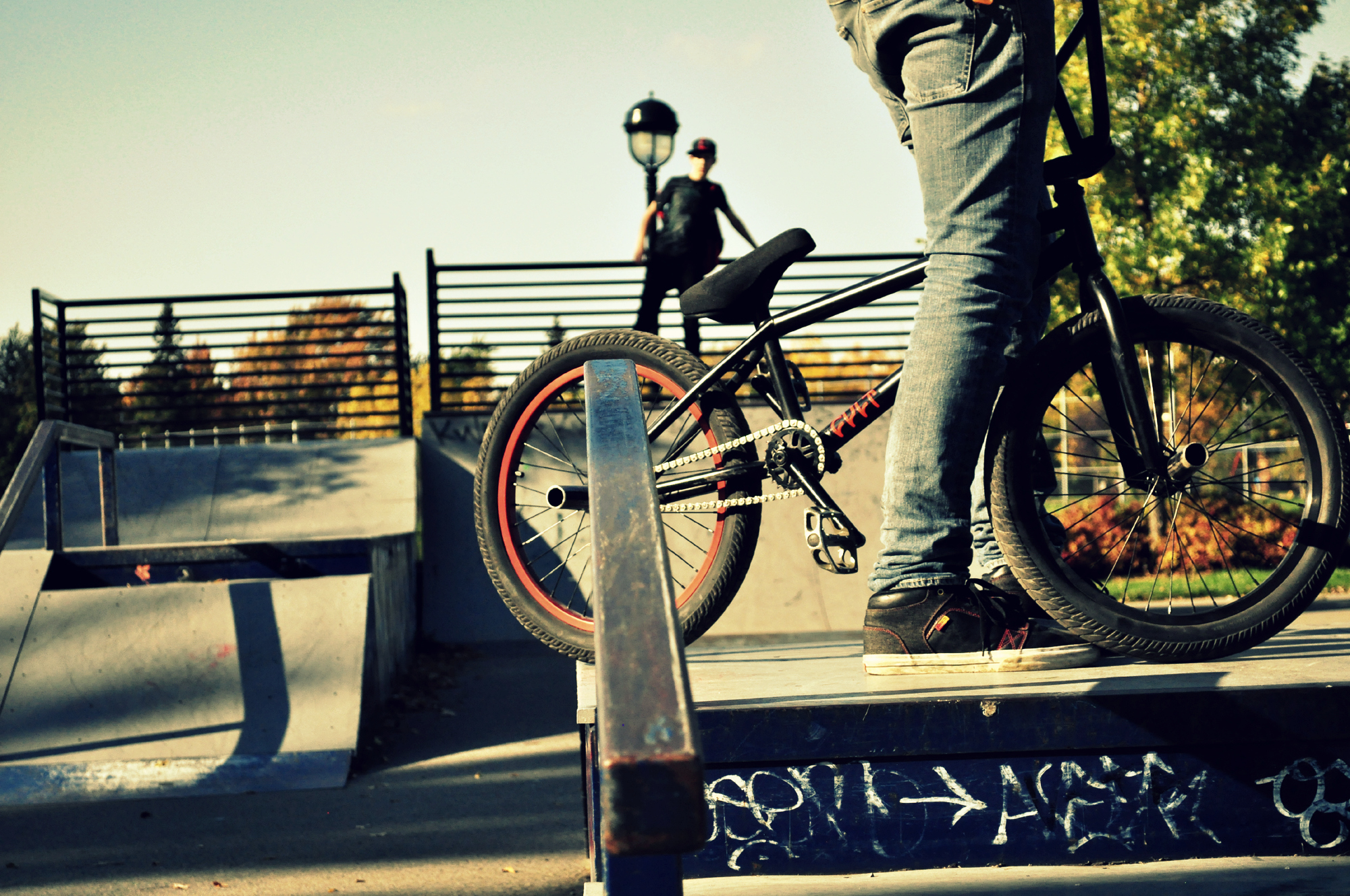 BMX rider at a skatepark HD Wallpaper