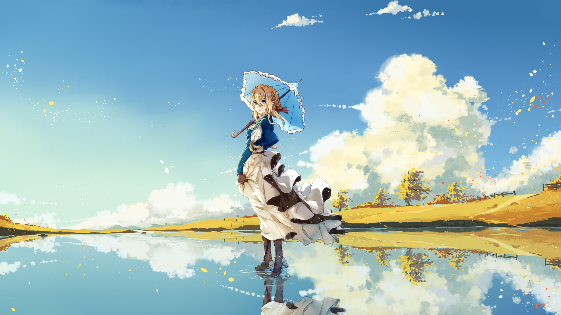 Violet Evergarden with Umbrella by Lake HD Wallpaper