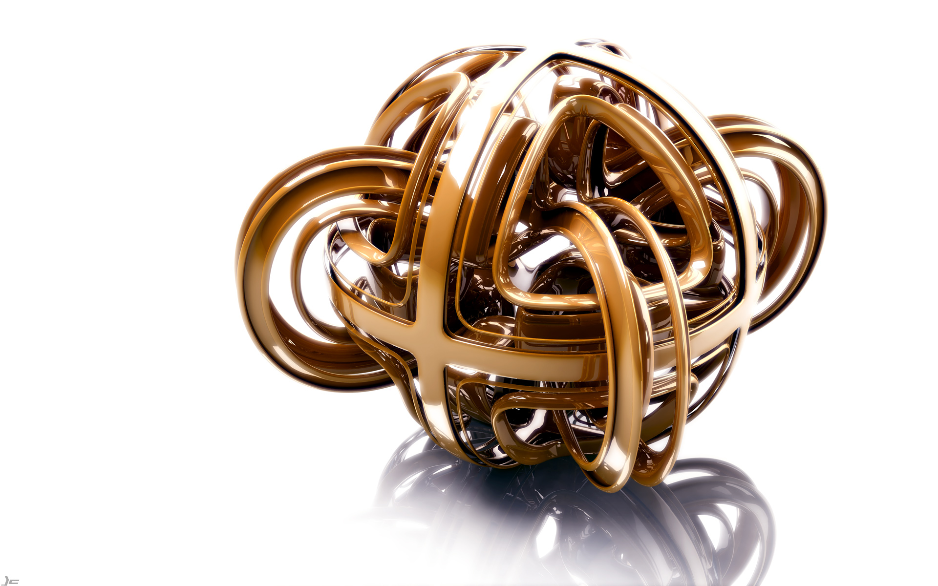 Abstract 3D Golden Intertwined Sculpture HD Wallpaper