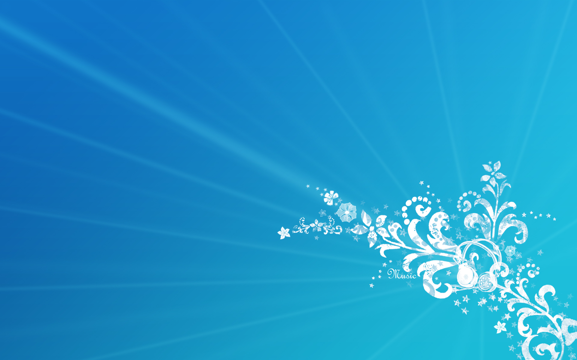 White floral and headphone design on blue background HD Wallpaper