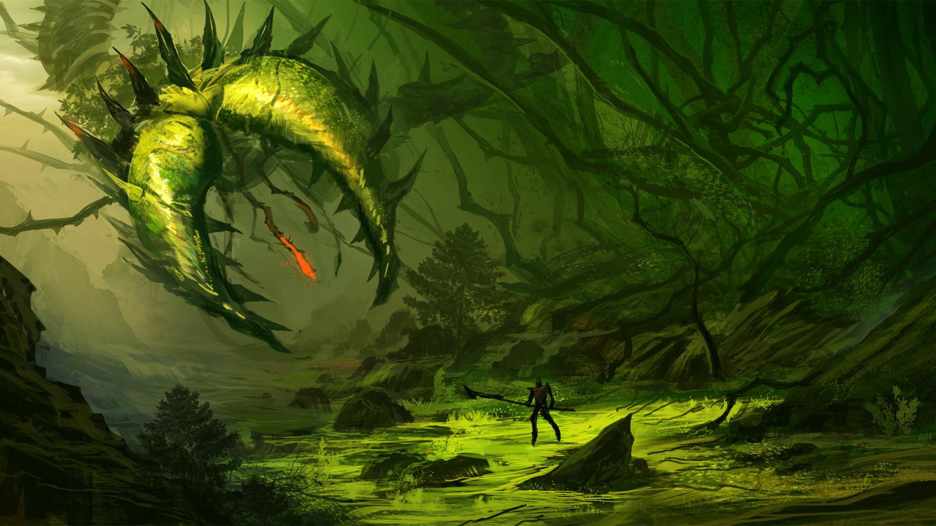 Man-Eater Plantera in a dense jungle HD Wallpaper