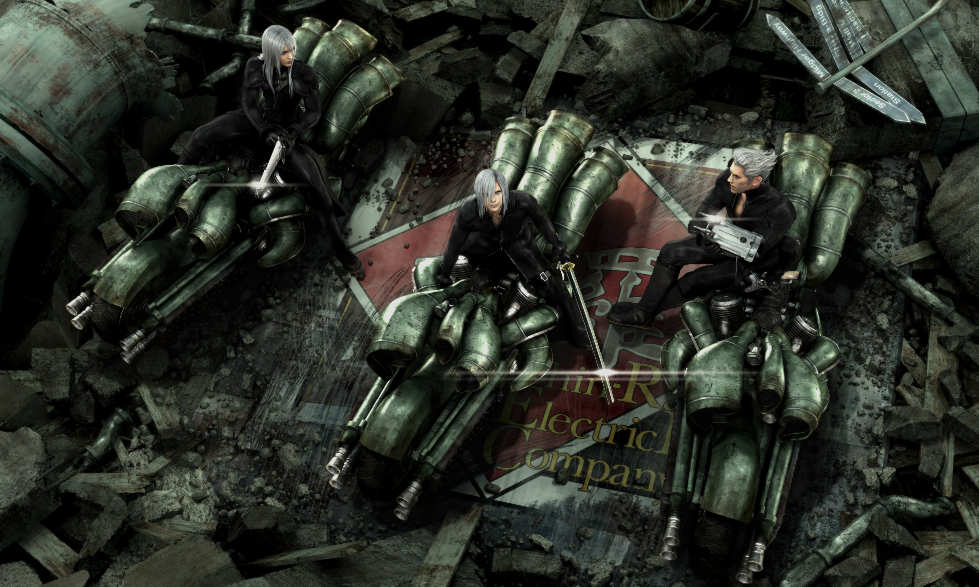 Characters from Final Fantasy VII: Advent Children on machinery HD Wallpaper