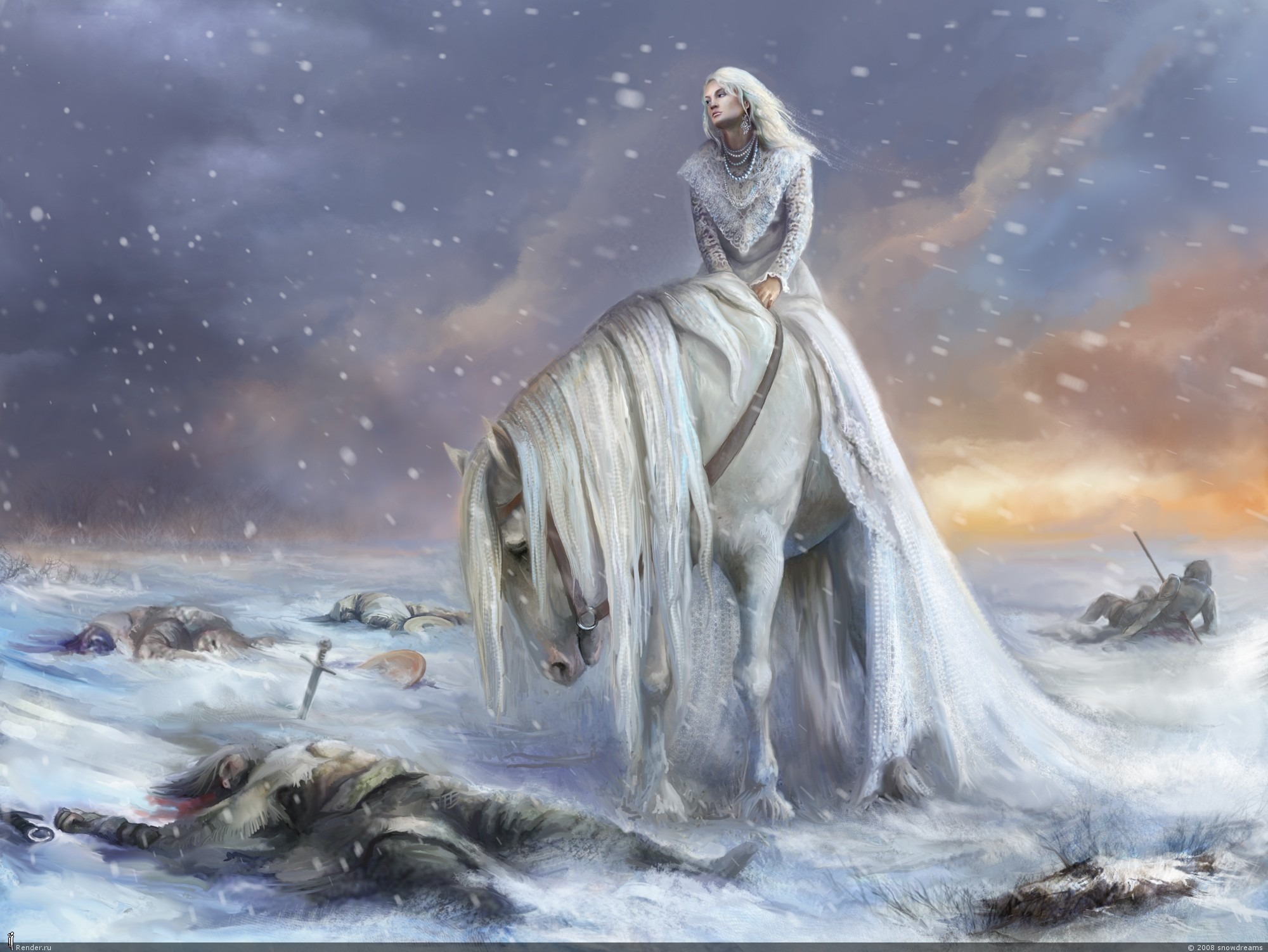 Fantasy Battle Scene with Woman on Horse HD Wallpaper