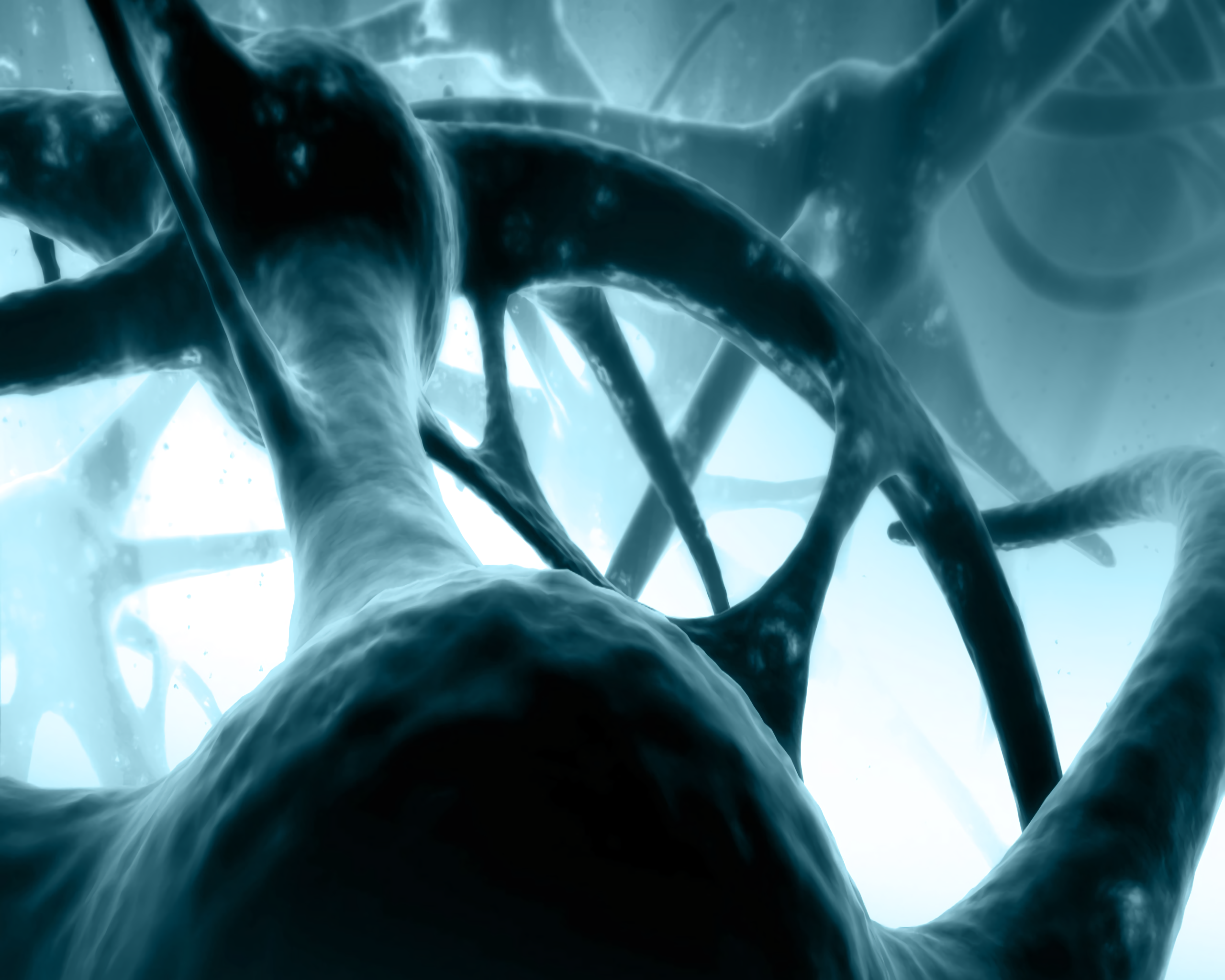 Abstract blue digital art of interconnected structures HD Wallpaper