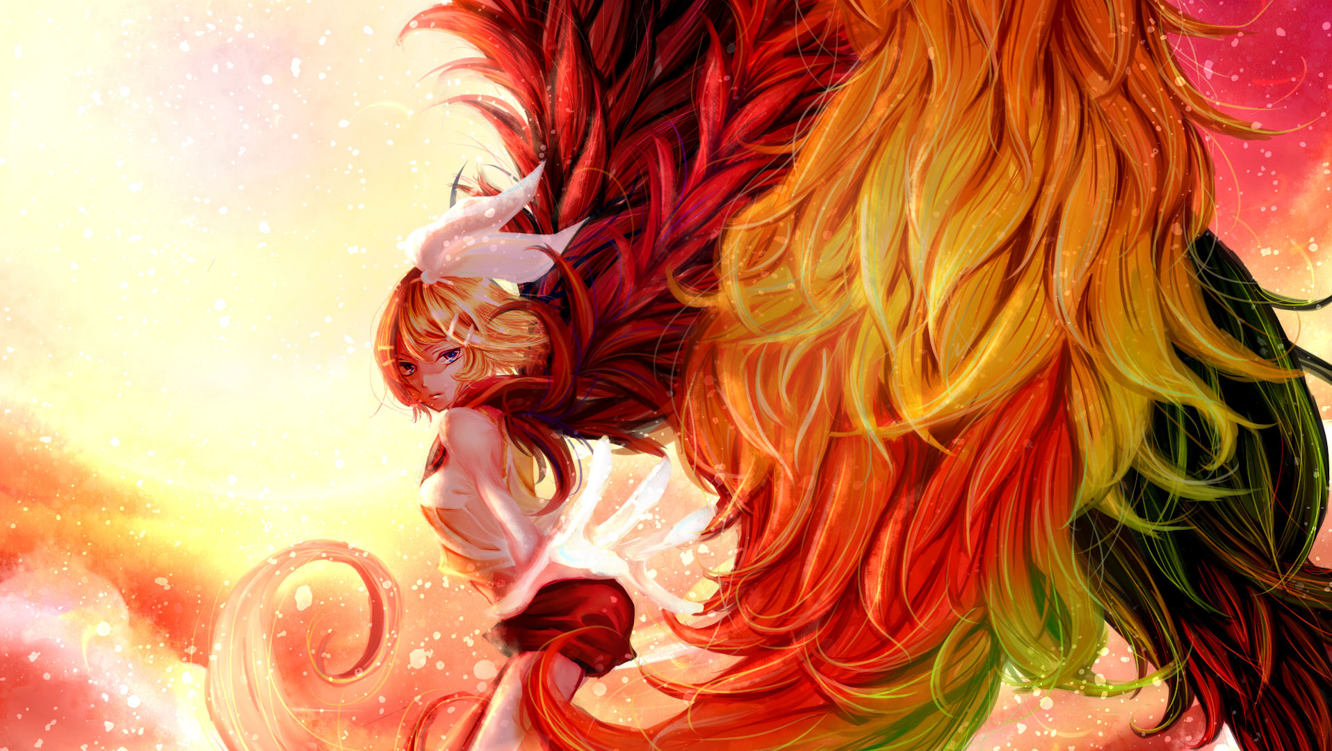 Rin Kagamine with Fiery Wings HD Wallpaper