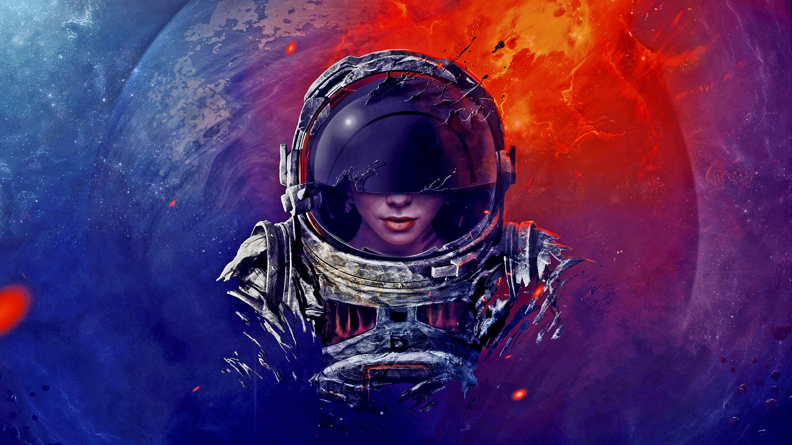 Artistic Astronaut Woman and Planet HD Wallpaper