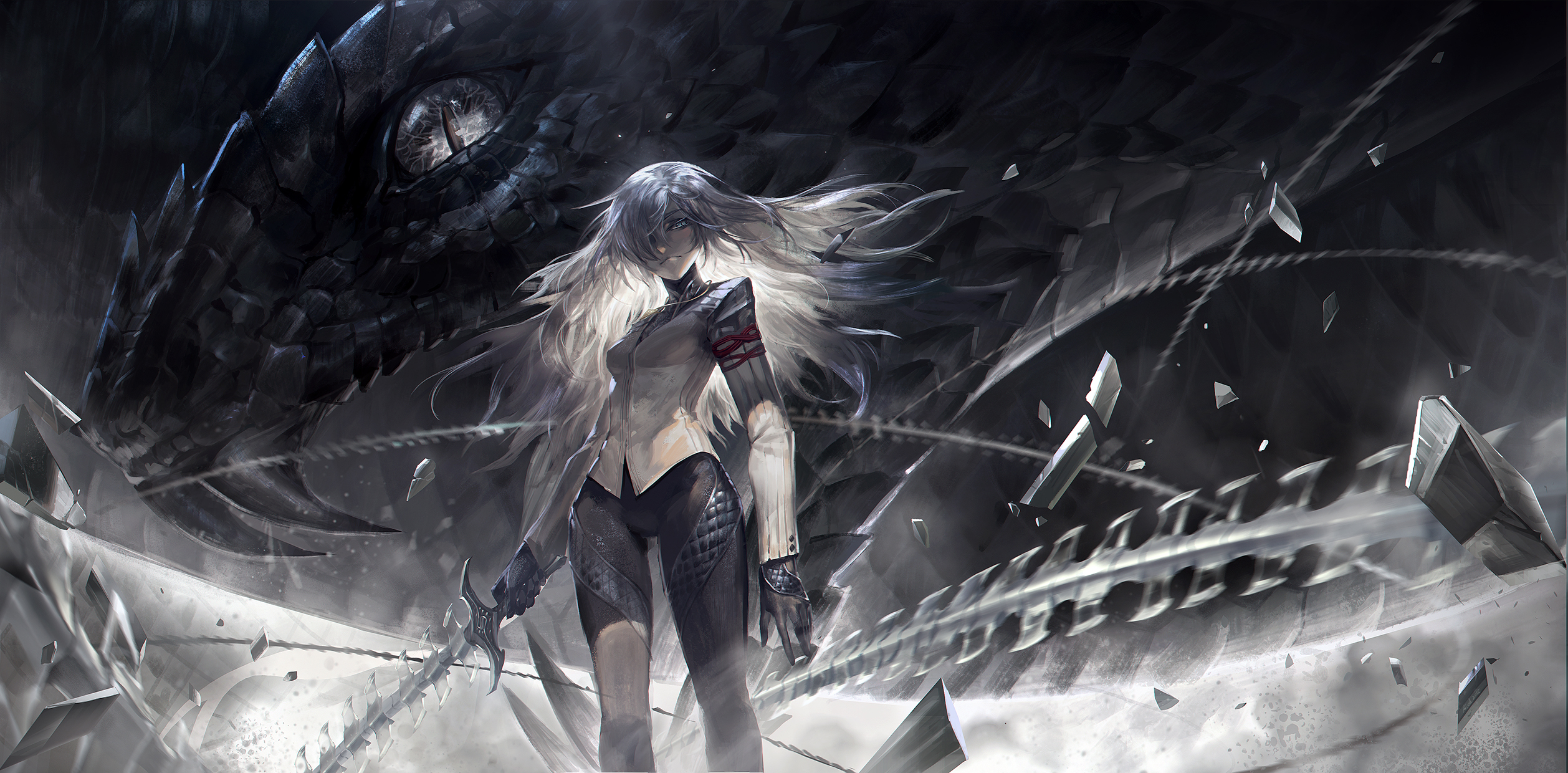 Girl with a snake and a sword HD Wallpaper