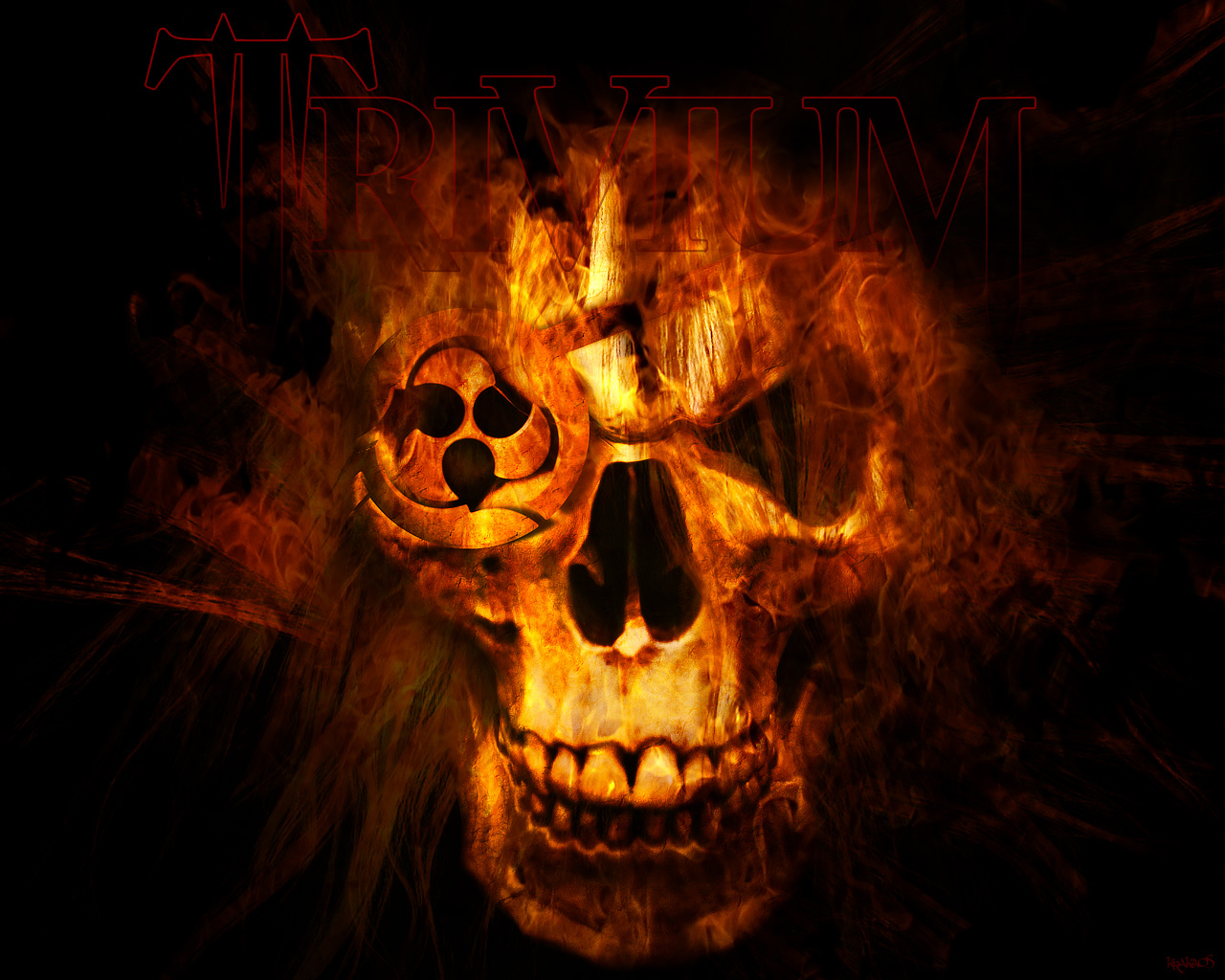 Trivium band logo with flaming skull HD Wallpaper
