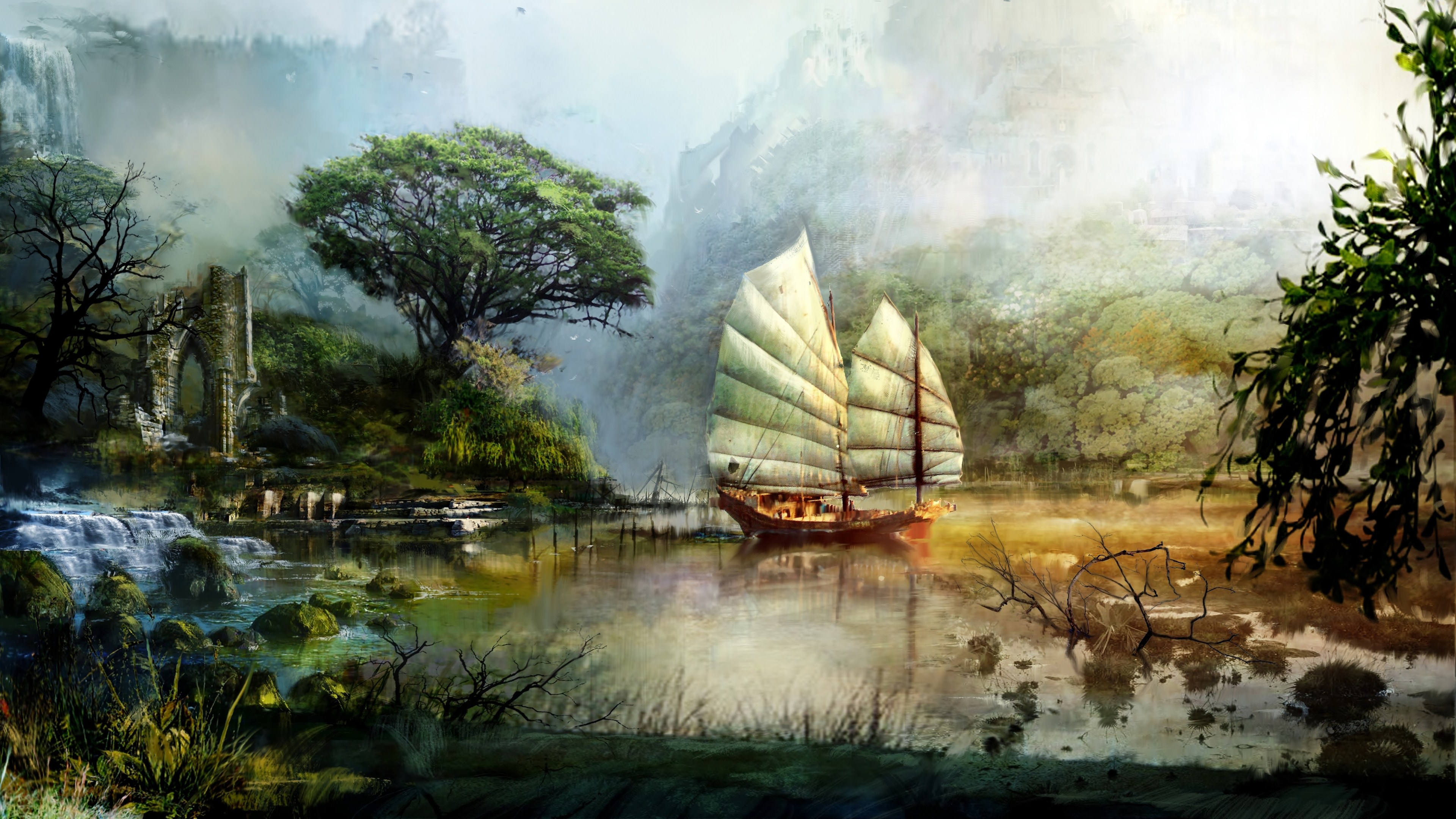 Concept art of a ship in Guild Wars 2 HD Wallpaper