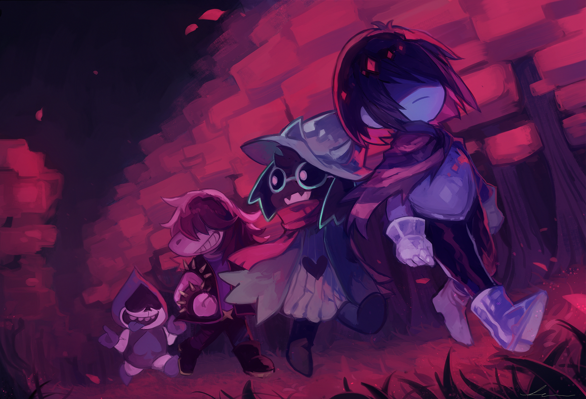 Deltarune Characters Walking at Night HD Wallpaper