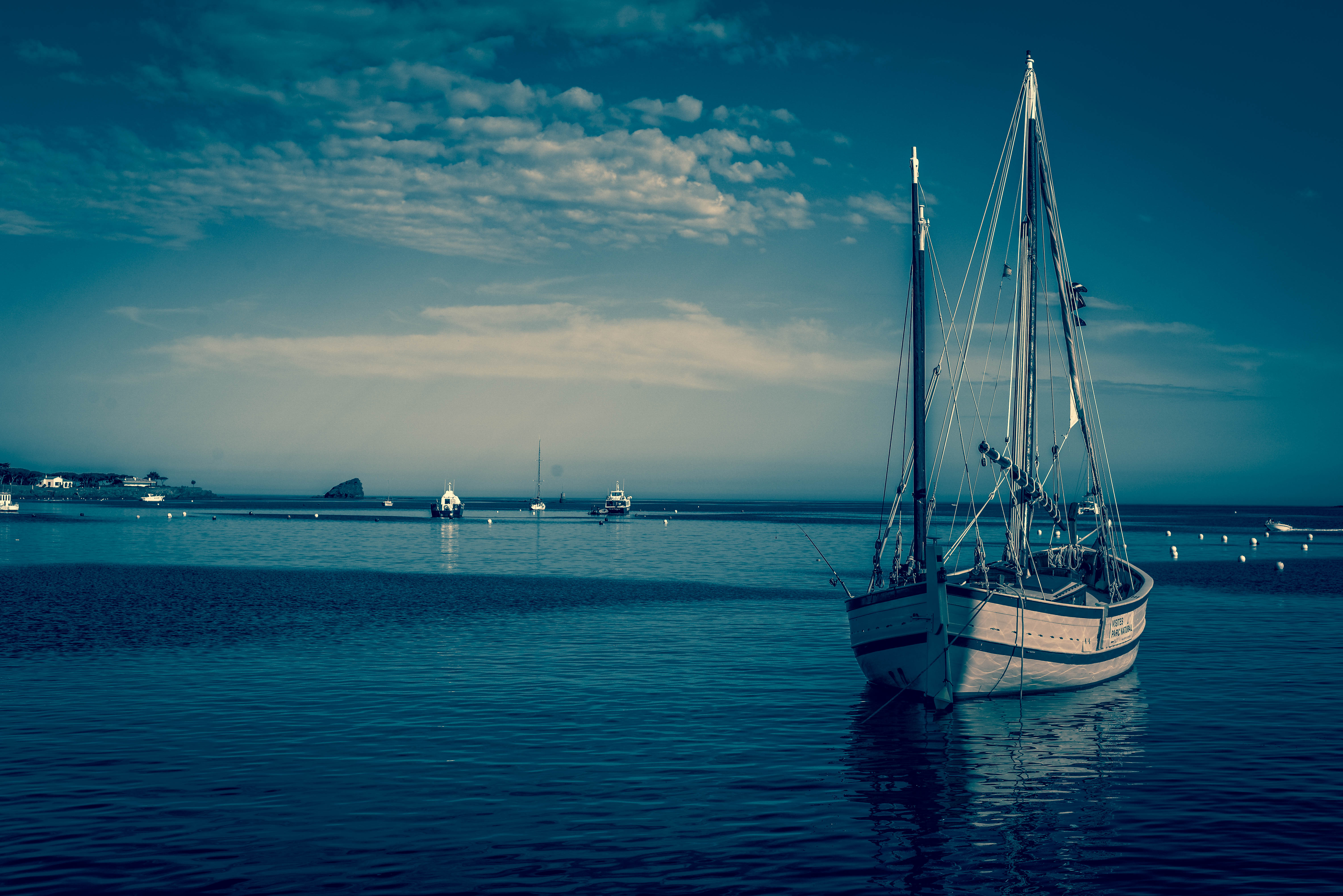 Sailboat on the water with other boats in the distance HD Wallpaper
