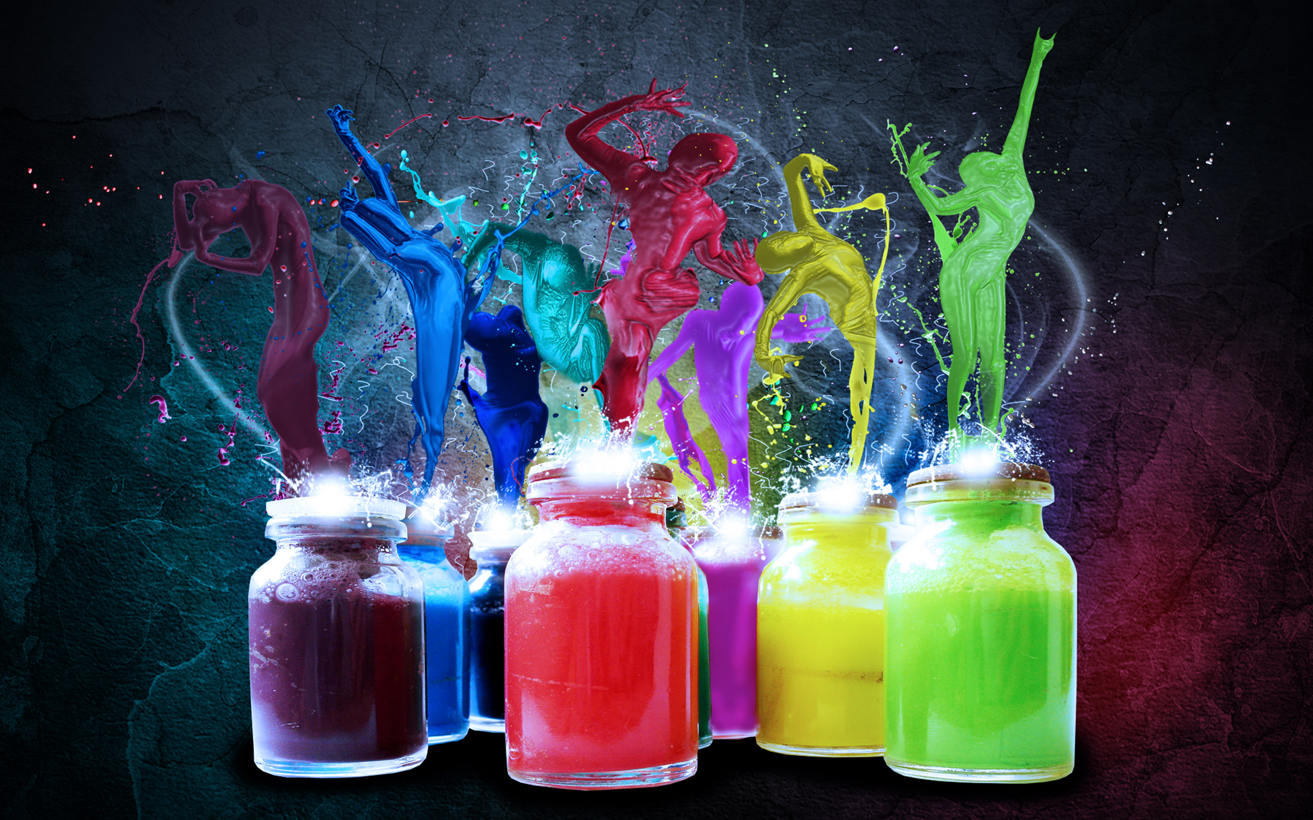 Paint figures emerging from jars HD Wallpaper