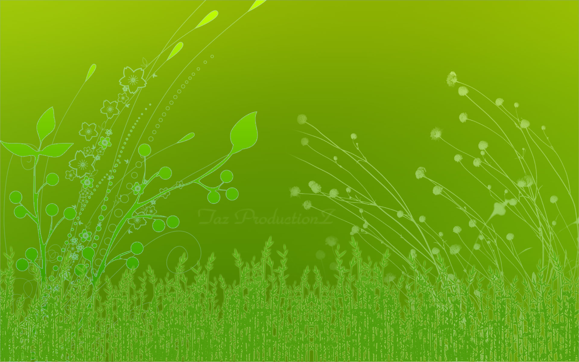 Green nature illustration with flowers and grass HD Wallpaper