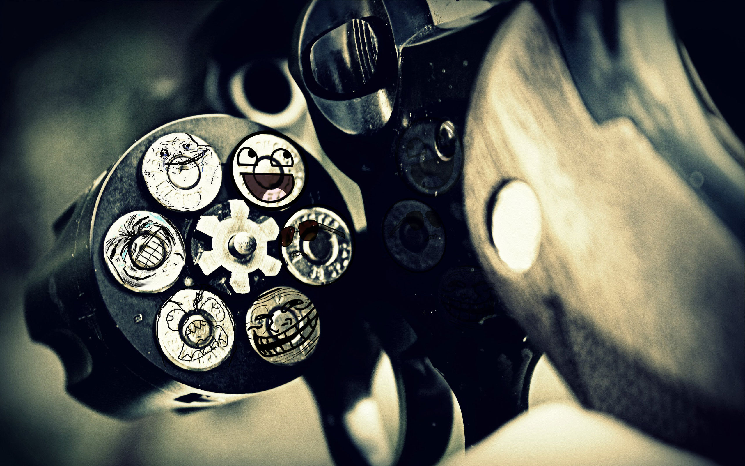 Revolver cylinder with meme faces HD Wallpaper