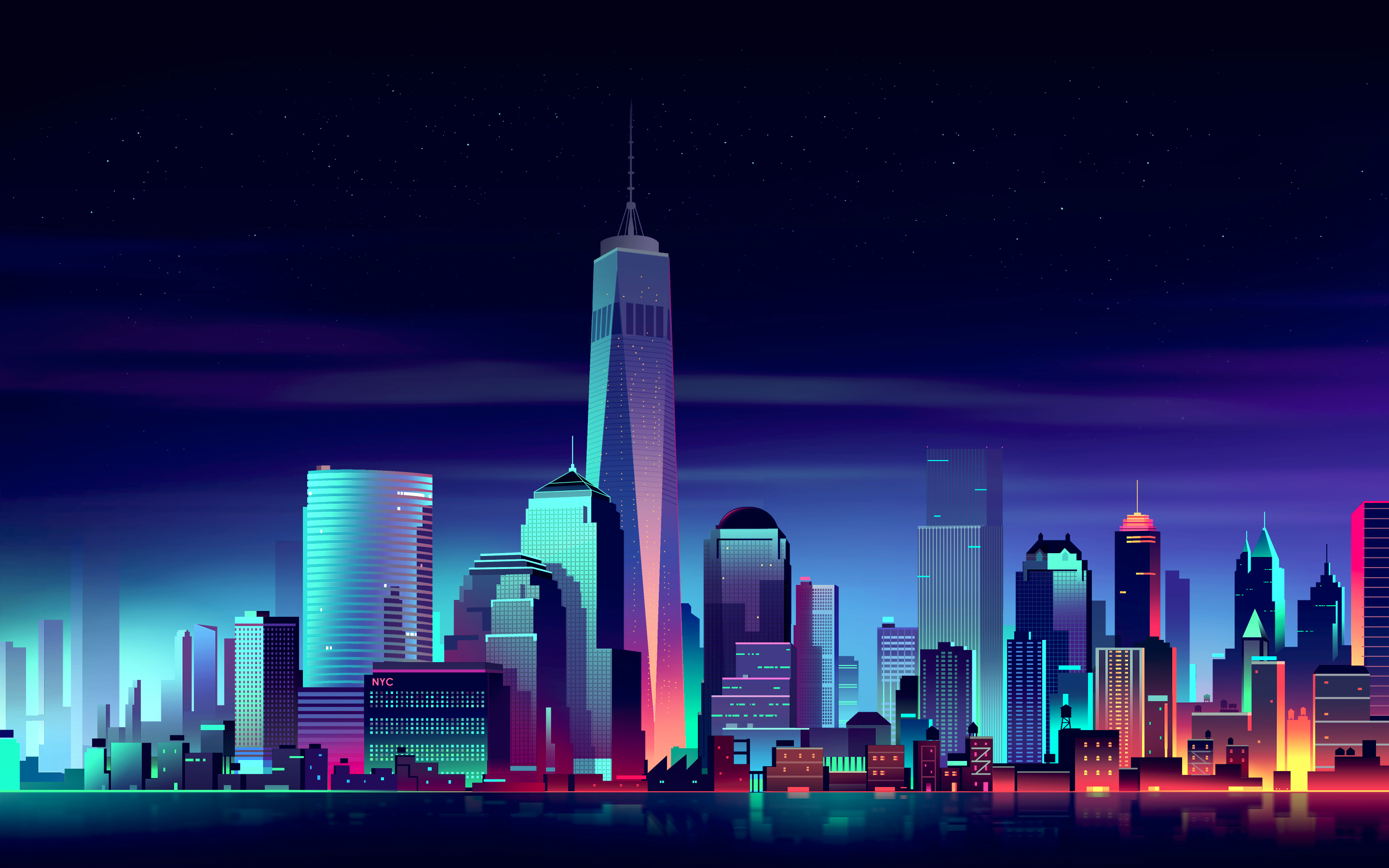 New York City Skyline at Night HD Wallpaper