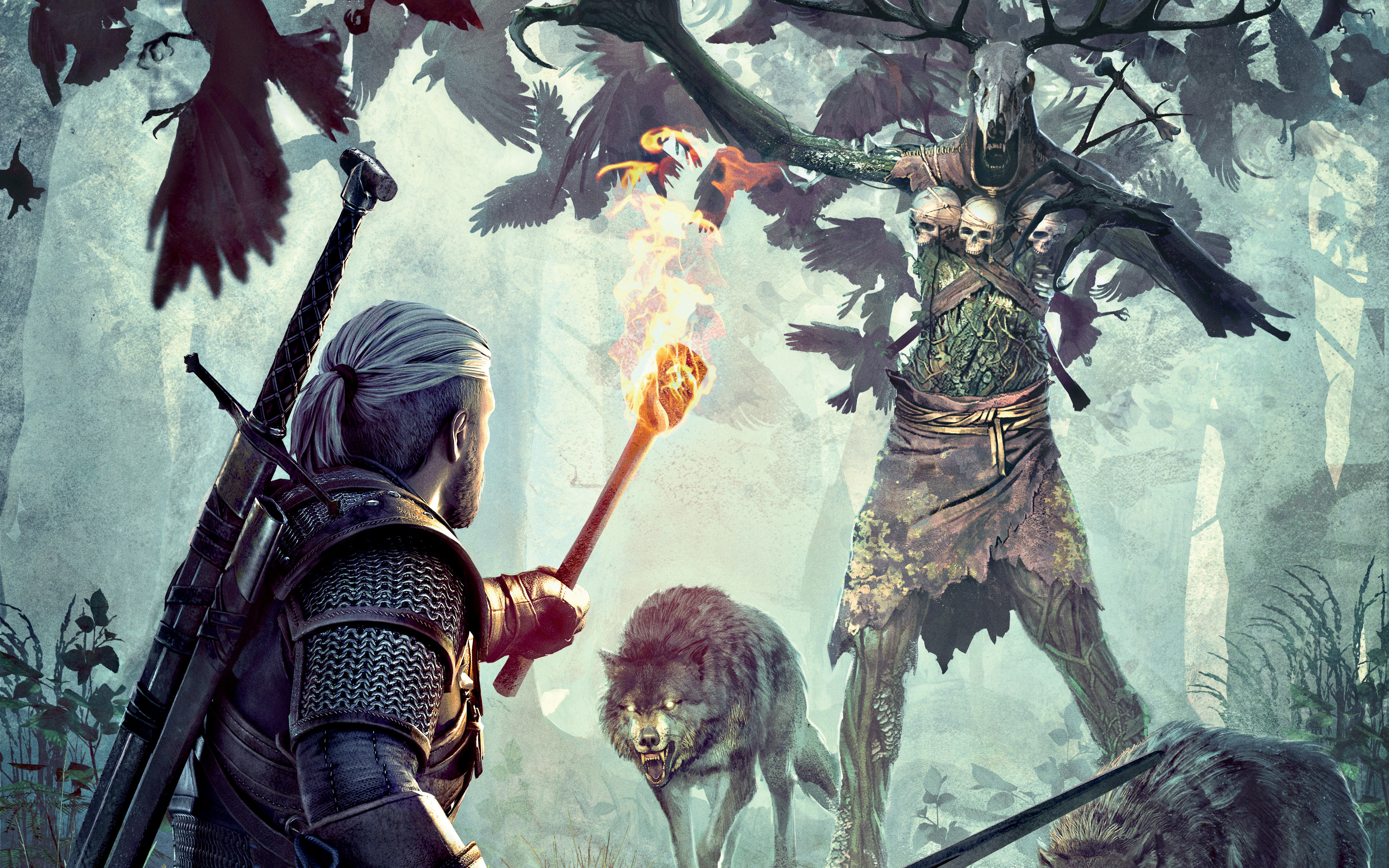 Geralt of Rivia fighting a Leshen in The Witcher HD Wallpaper