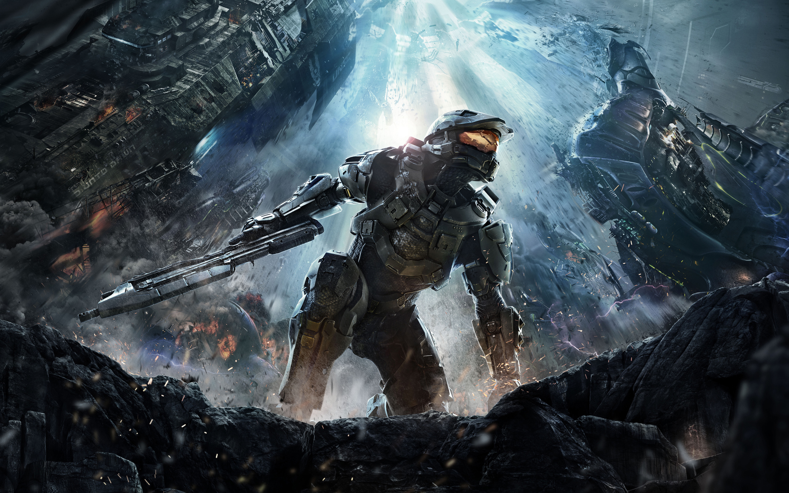 Master Chief from Halo 4 in a Sci-Fi War Zone HD Wallpaper