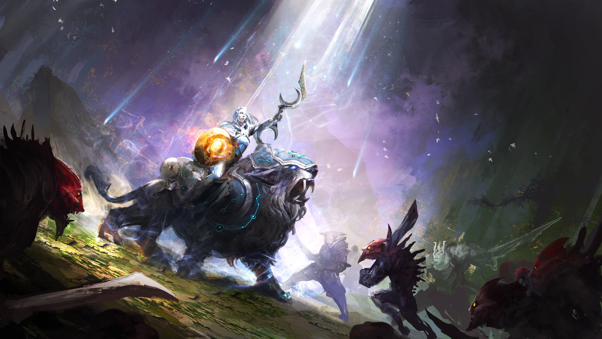 Fighter on a lion in DotA 2 battle HD Wallpaper