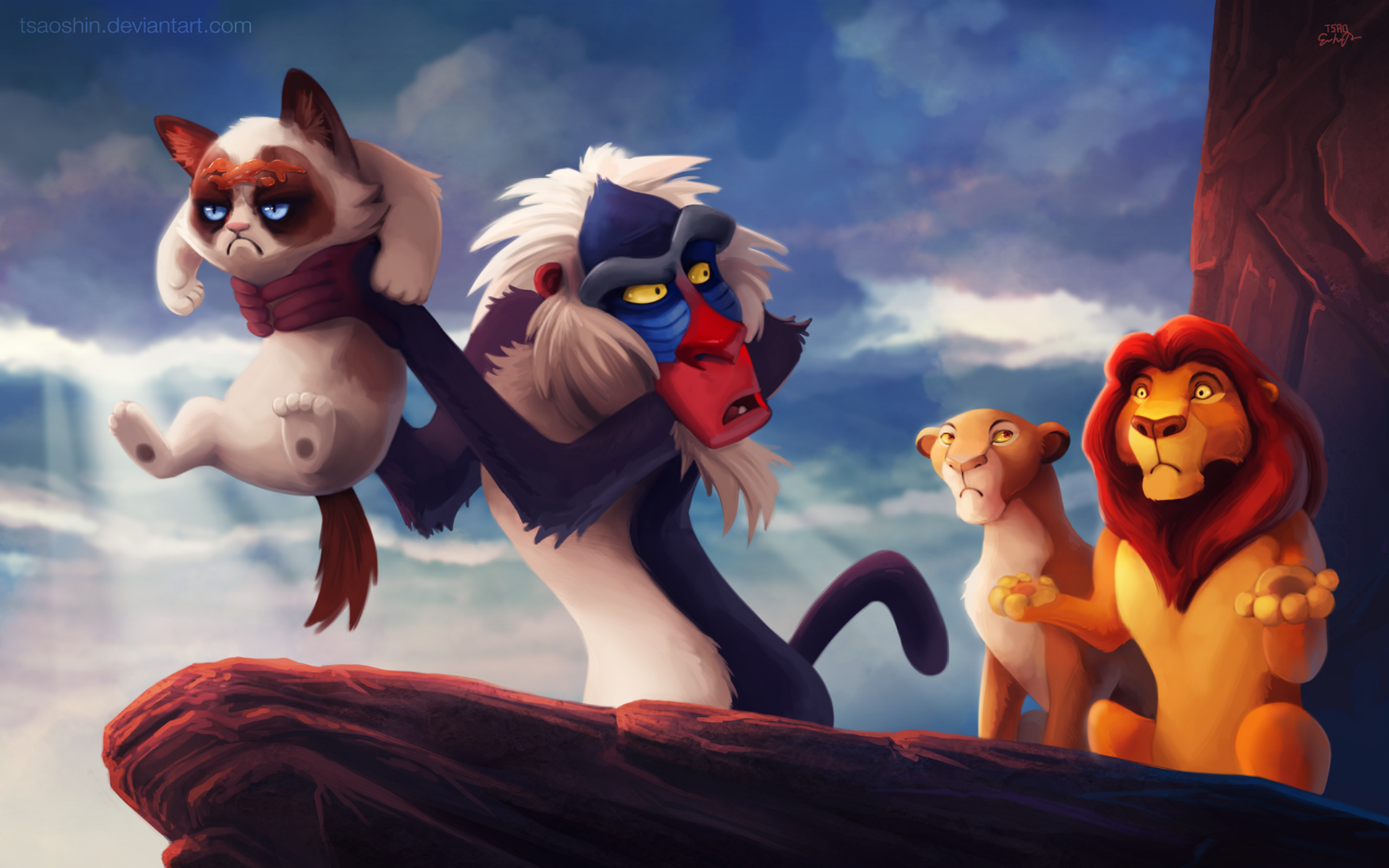 Grumpy Cat and Rafiki from The Lion King HD Wallpaper
