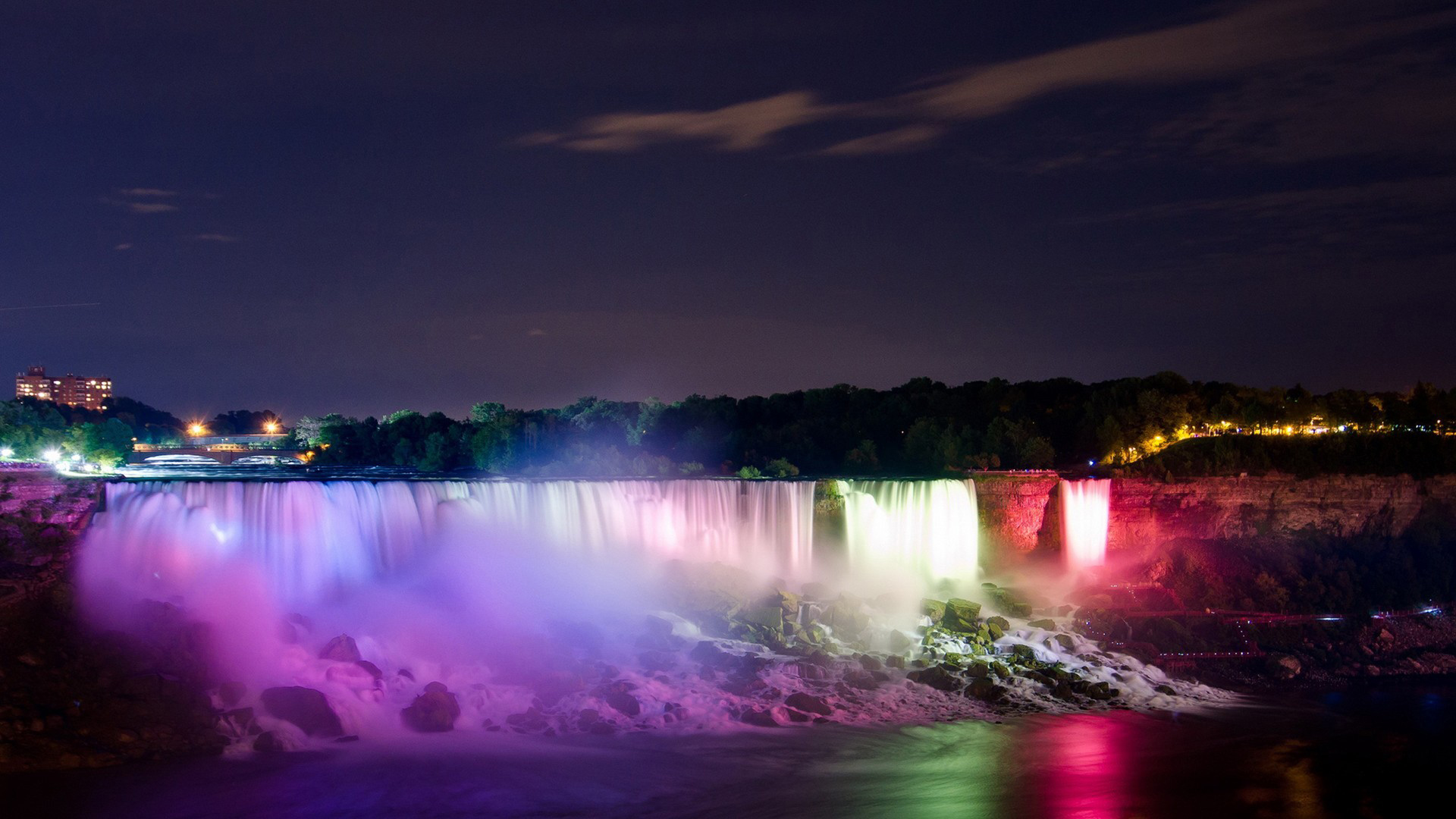 Niagara Falls illuminated at night HD Wallpaper
