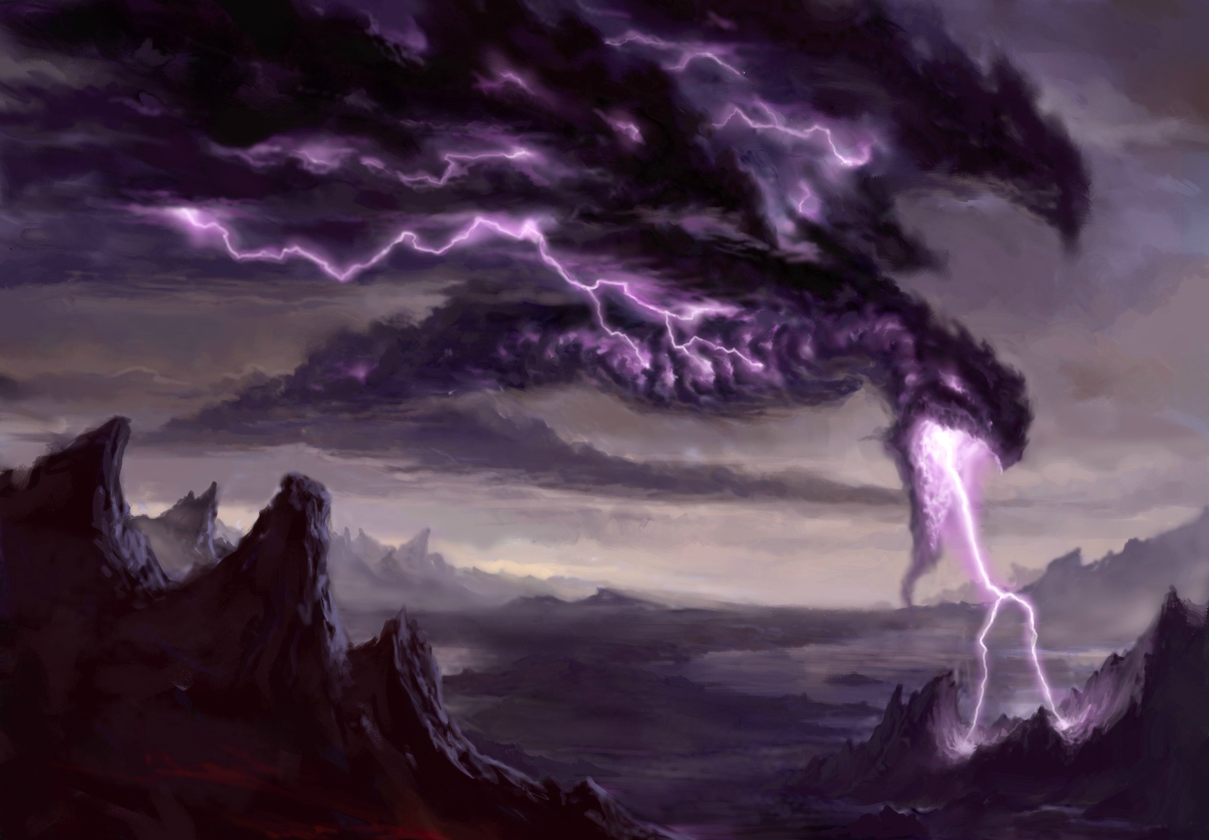 Storm Dragon Clouds with Lightning over Mountains HD Wallpaper