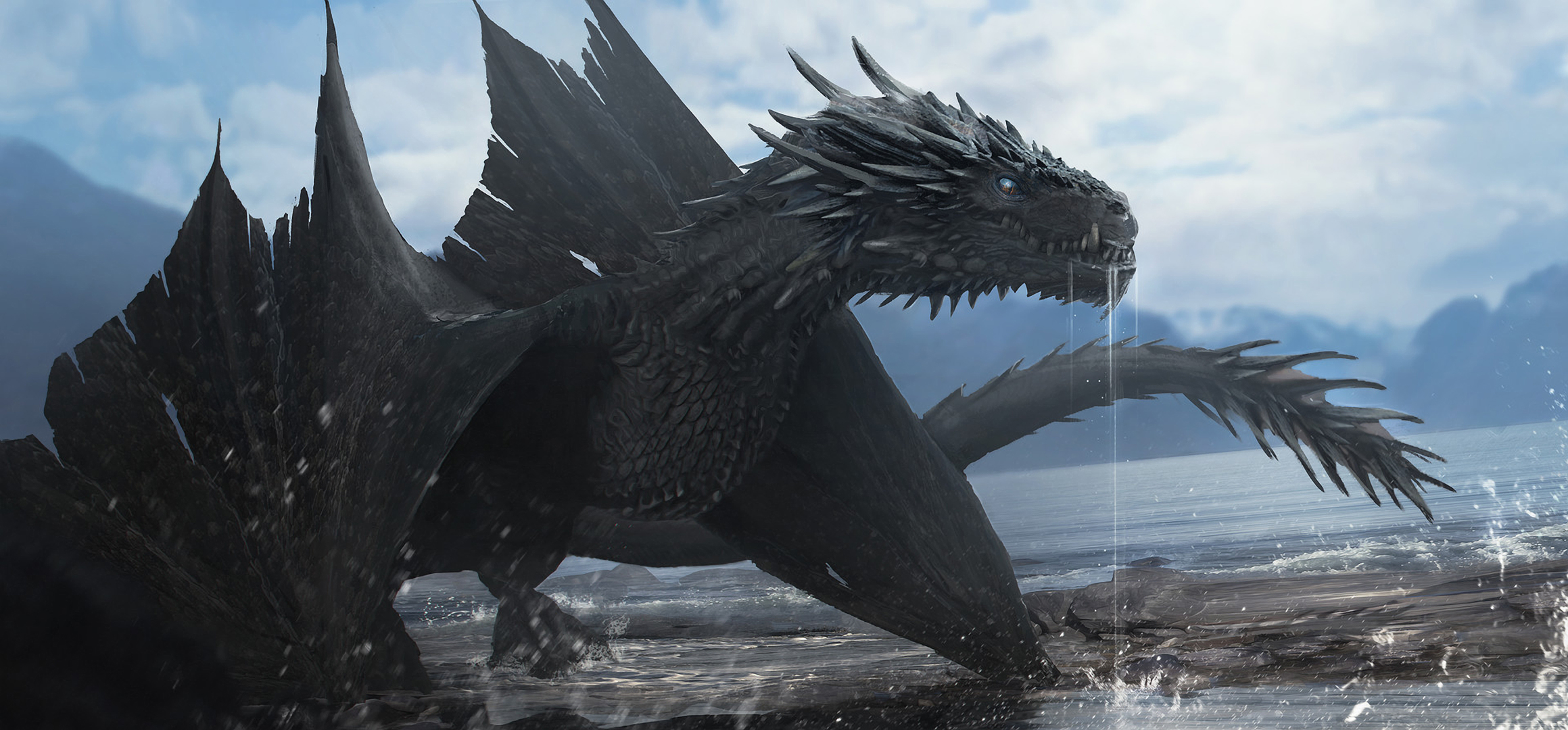Black Dragon in Water HD Wallpaper